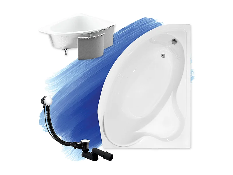 Hoekbadkuip DELFINA 166x107 rechts met piepschuim bekleding | Afvoer &amp; voeten GRATIS!