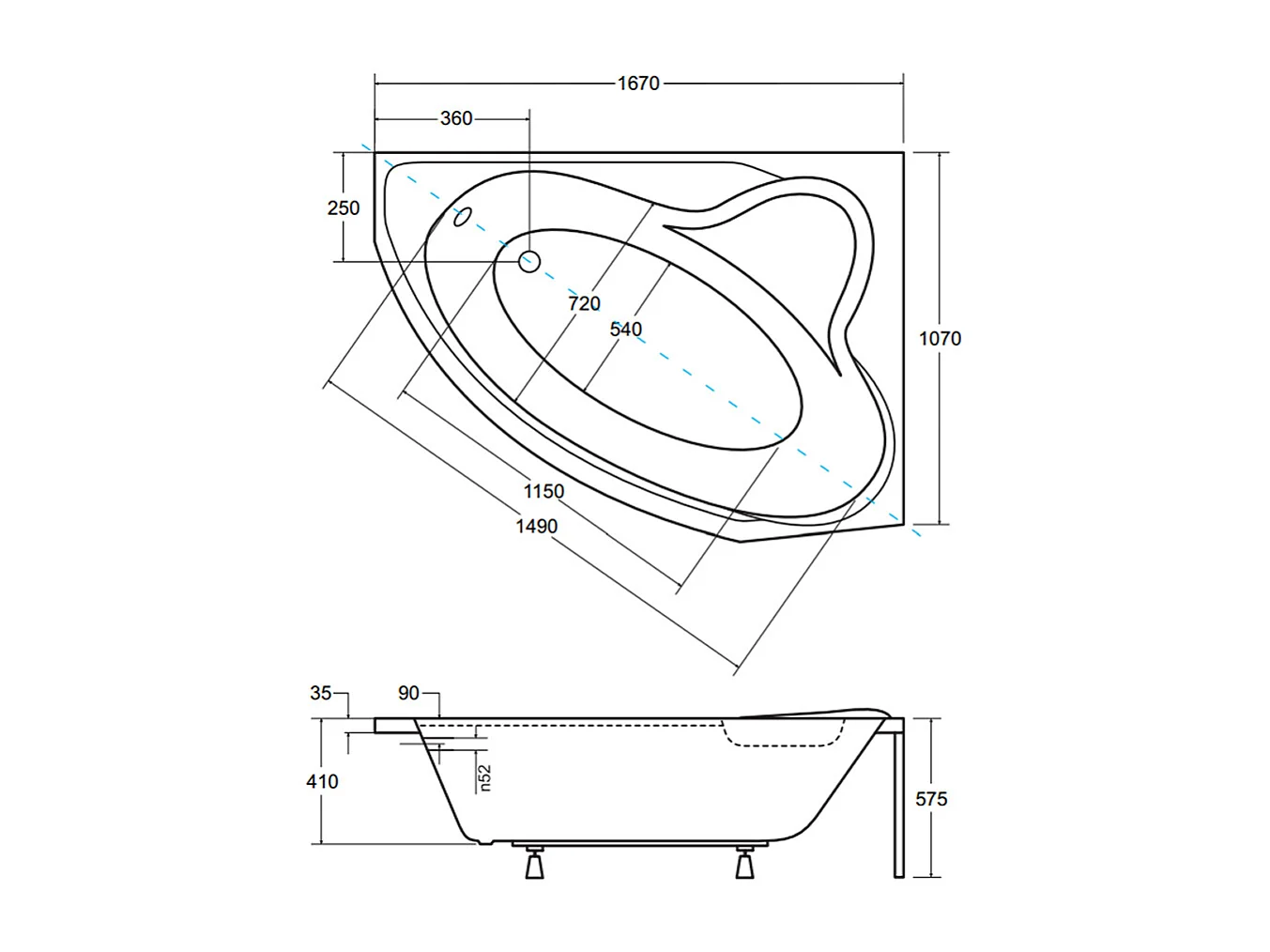 Hoekbadkuip DELFINA 166x107 rechts met piepschuim bekleding | Afvoer &amp; voeten GRATIS!