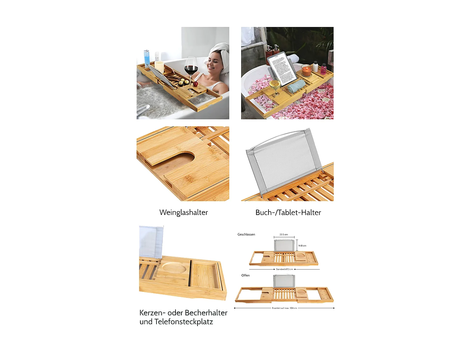 Badewanne Rechteck MODERN 170x70  + Kopfstütze KODI + Bambus Badewannenablage | Ablauf & Füße GRATIS !