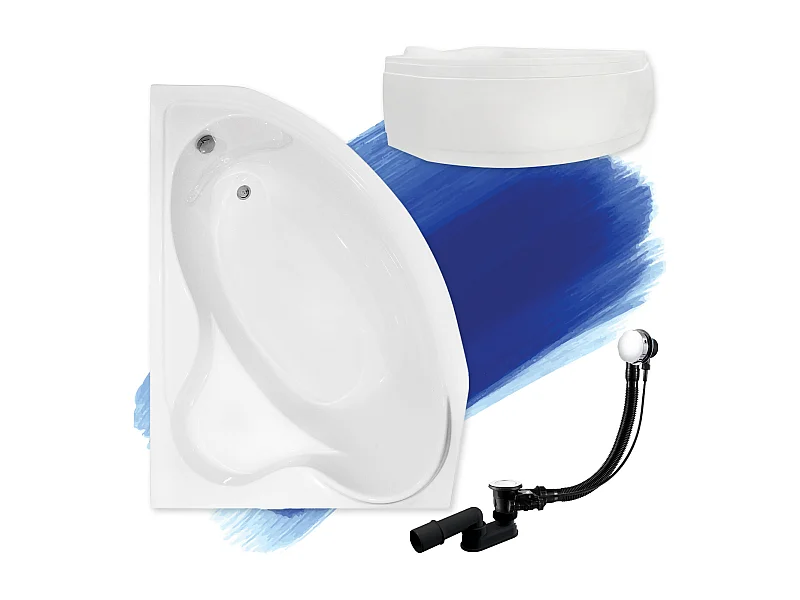 Hoekbad DELFINA 166x107 links met acrylschort | Afvoer &amp; voeten GRATIS!