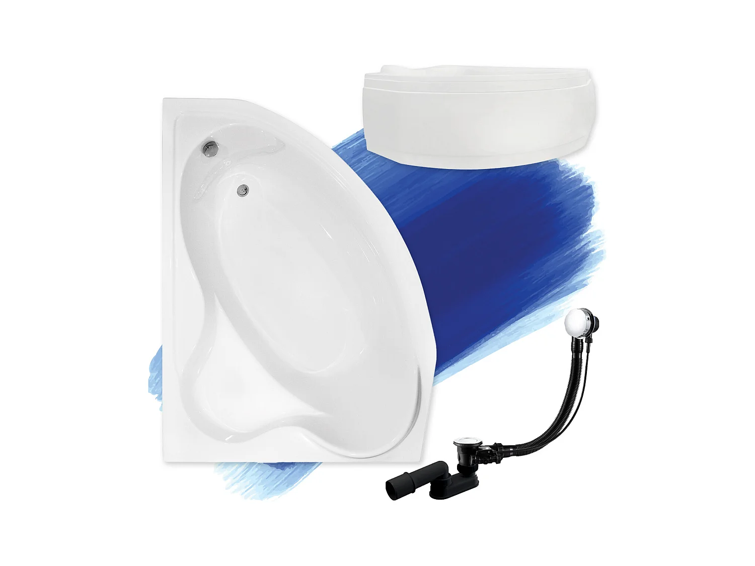 Hoekbad DELFINA 166x107 links met acrylschort | Afvoer &amp; voeten GRATIS!