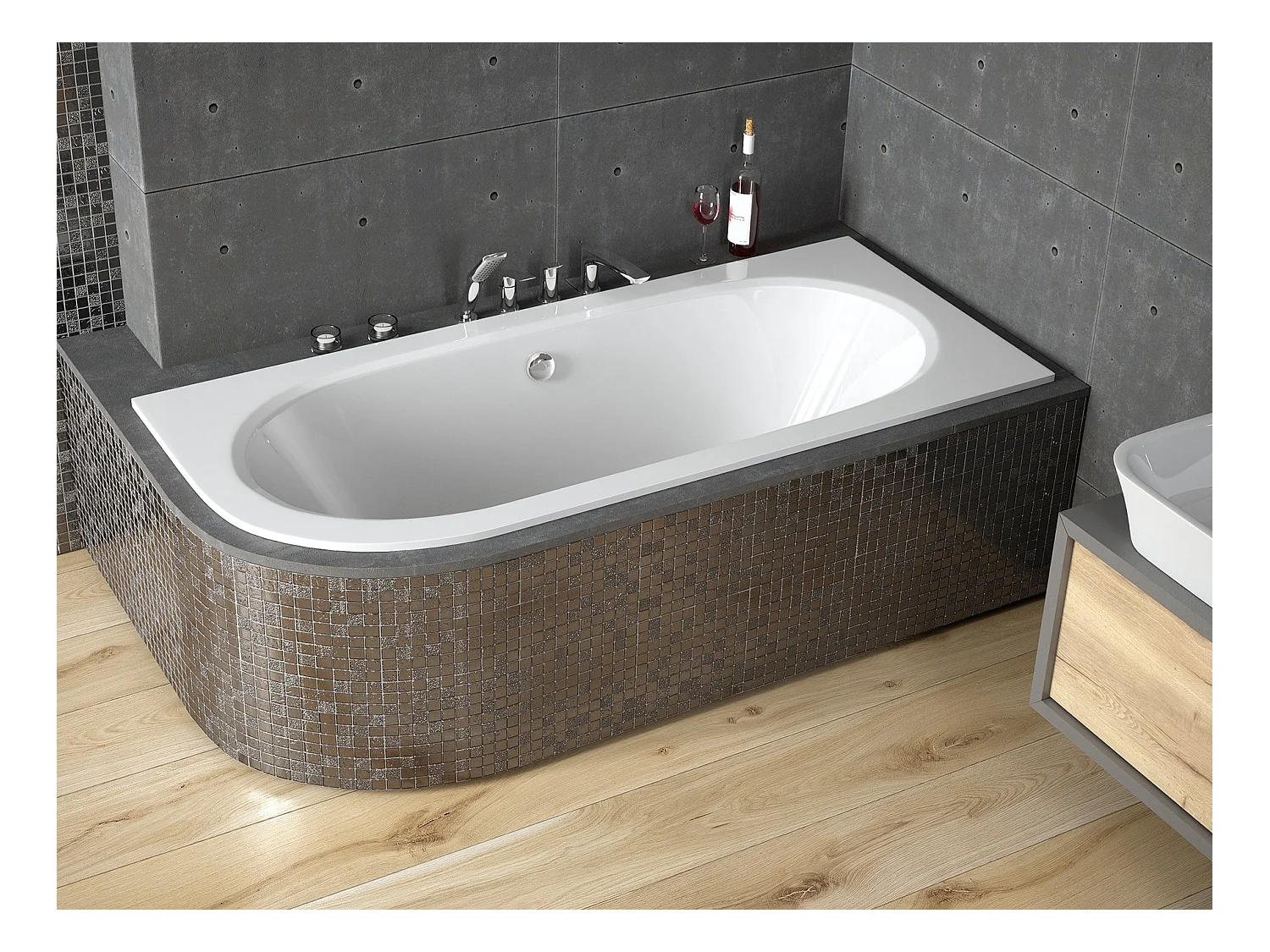 Hoekbad AVITA SLIM 160x75 rechts | Afvoer &amp; poten GRATIS!