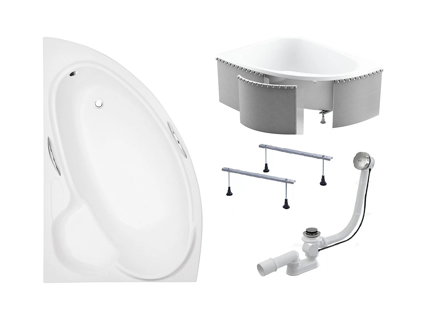 Hoekbadkuip BIANKA 150x95 links met piepschuim bekleding | Afvoer &amp; poten GRATIS!