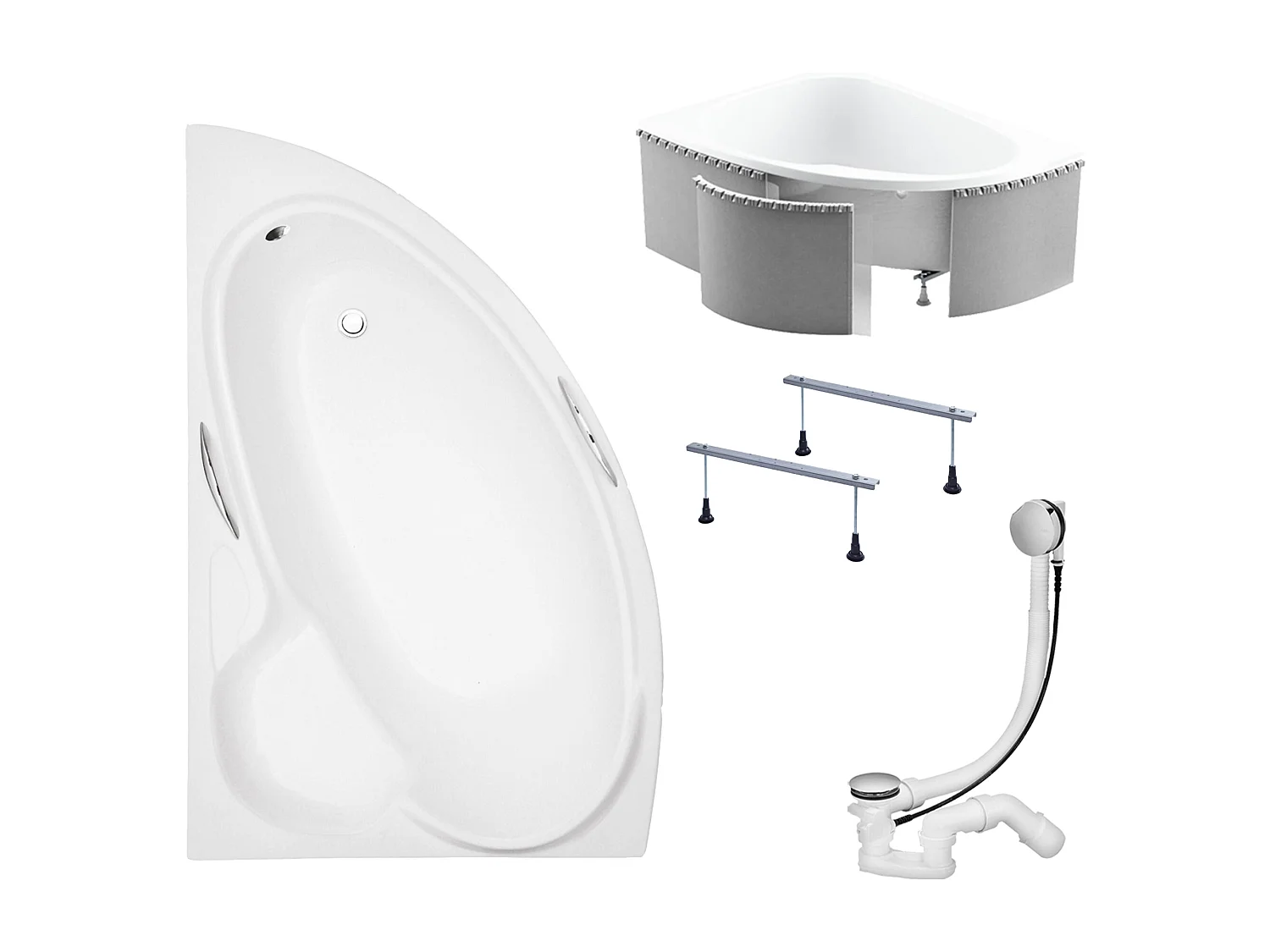 Badewanne Eckwanne BIANKA 150x95 Links mit Styroporverkleidung | Ablauf & Füße GRATIS !