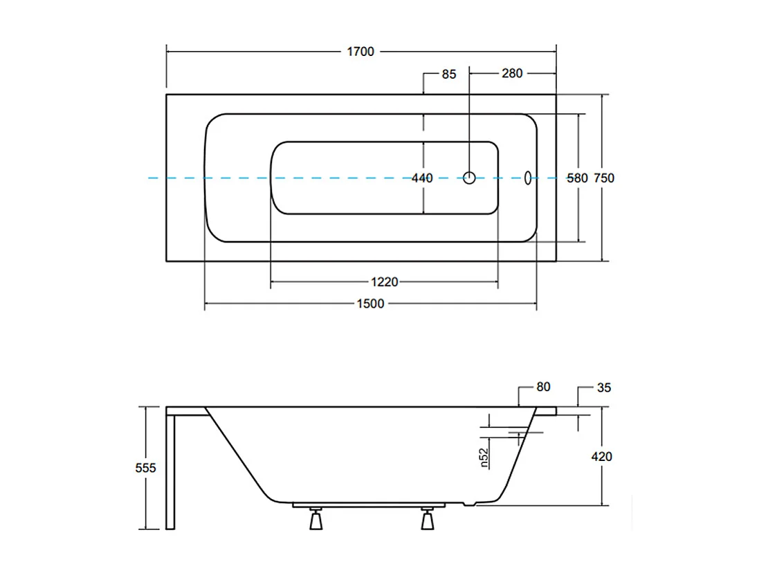 Baignoire rectangulaire 170x75 TALIA PREMIUM acrylique blanc + Habillage en polystyrène + Poignées + Repose Tête + Pieds + Vidage à chromé