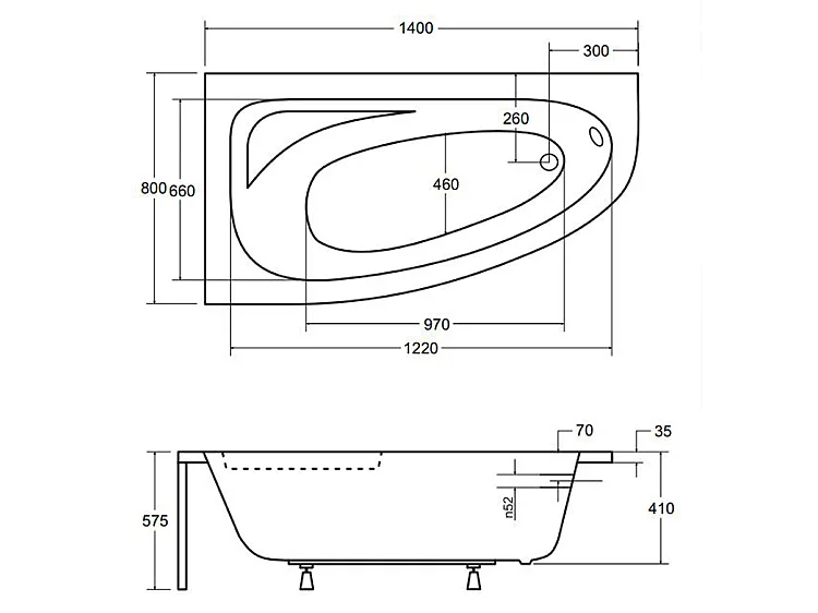 Badewanne Eckwanne CORNEA 140x80 Links | Ablauf & Füße GRATIS !