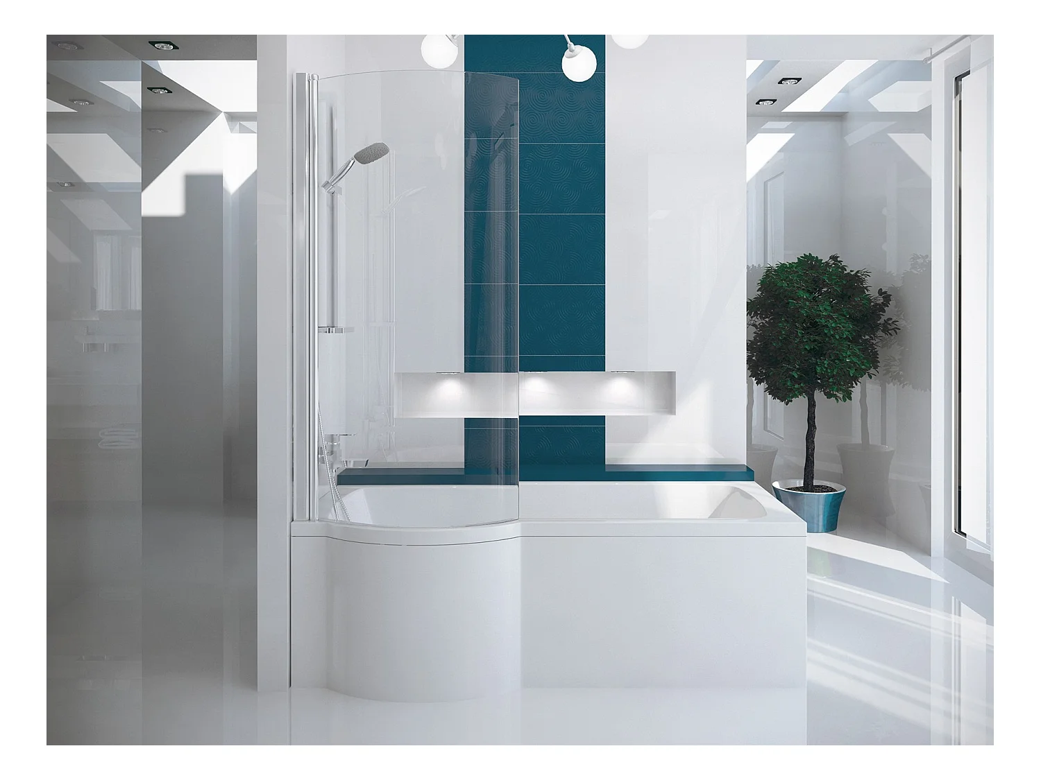 Badewanne Rechteck INSPIRO 170x70 Links mit Glasabtrennung  | Ablauf & Füße GRATIS !