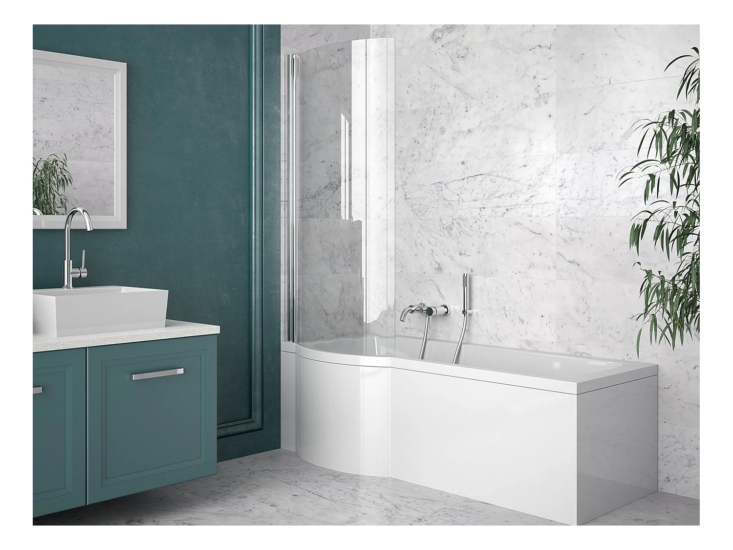 Badewanne Rechteck INSPIRO 170x70 Links mit Glasabtrennung  | Ablauf & Füße GRATIS !