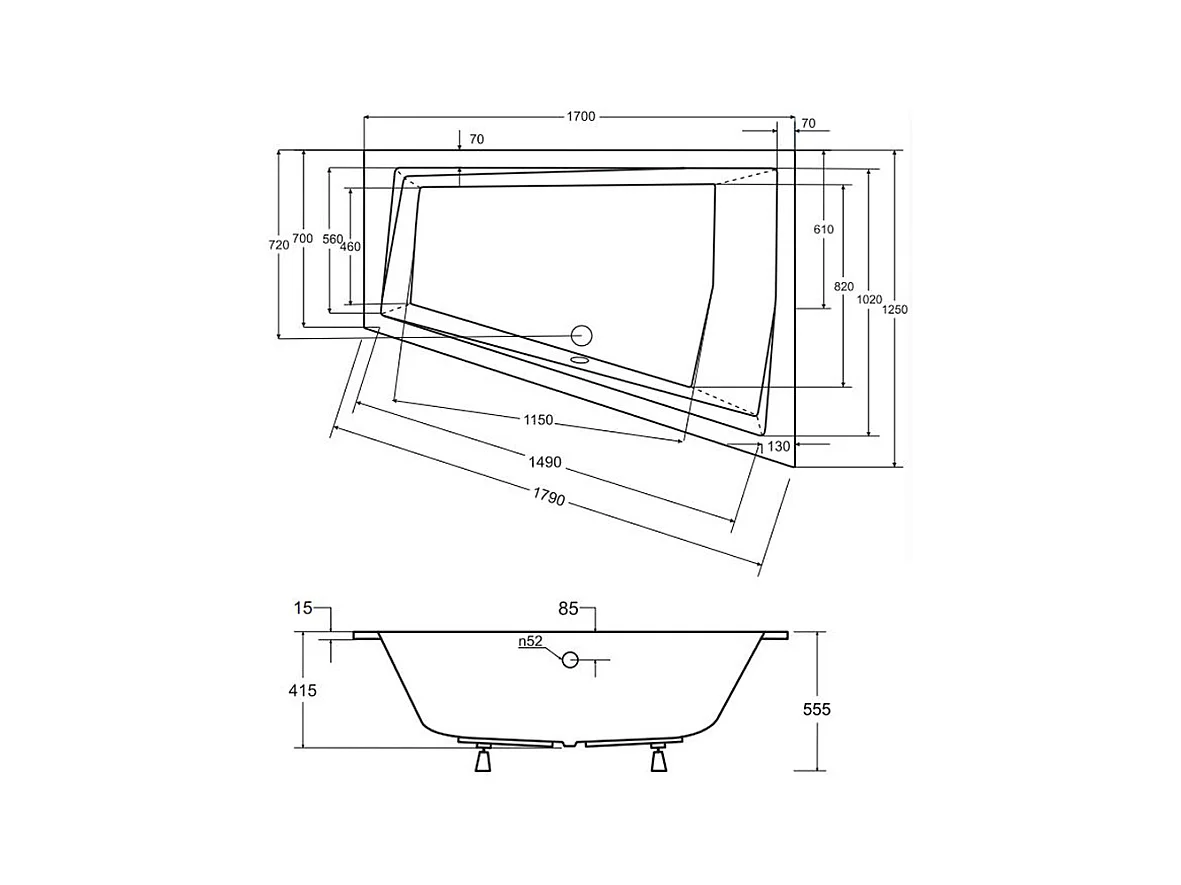 Badewanne Eckwanne INTIMA SLIM 170x125 Links mit Styroporverkleidung Ablage 4cm | Ablauf & Füße GRATIS !