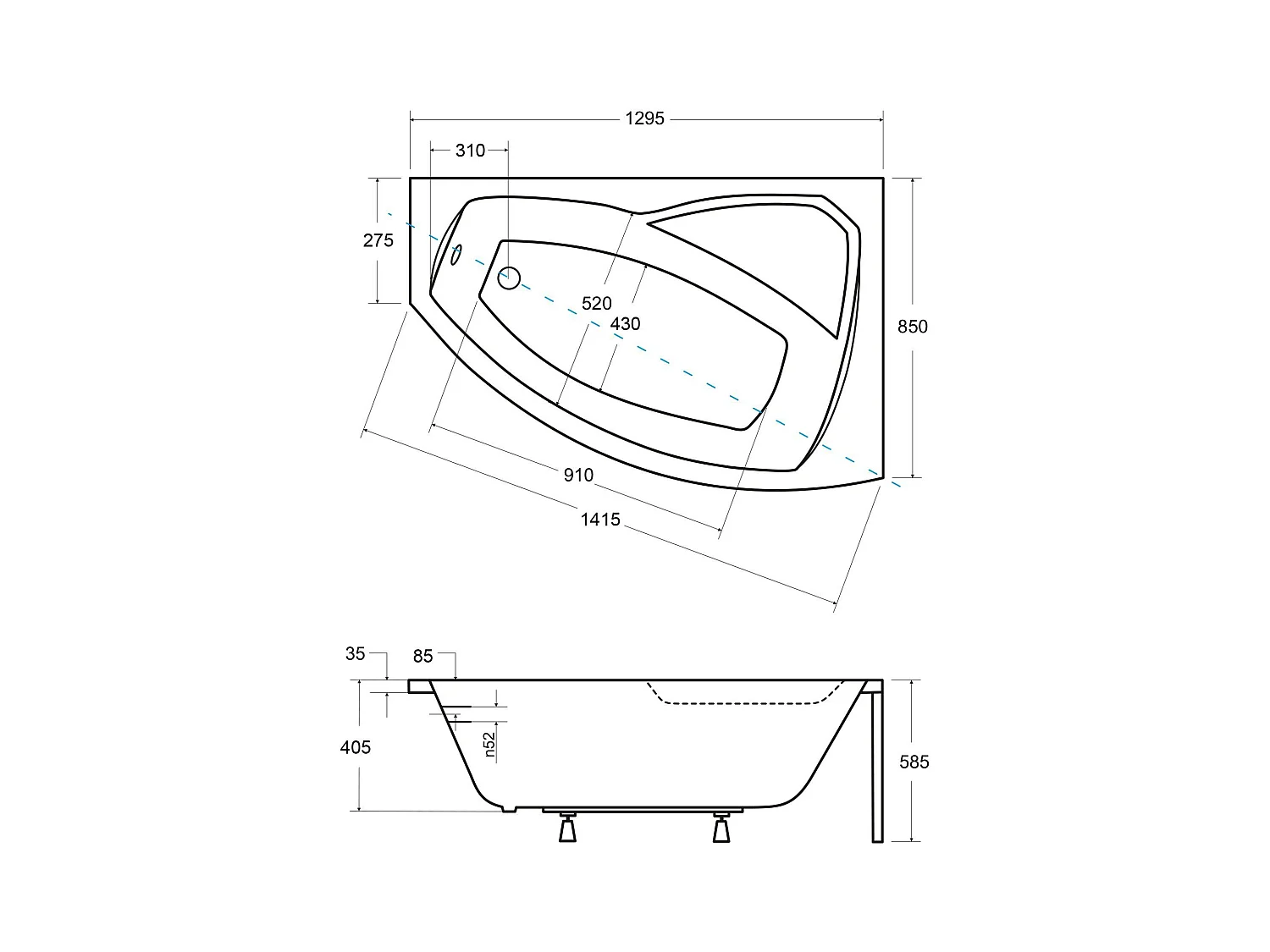 Badewanne Eckwanne RIMA 130x85 Rechts | Ablauf & Füße GRATIS !