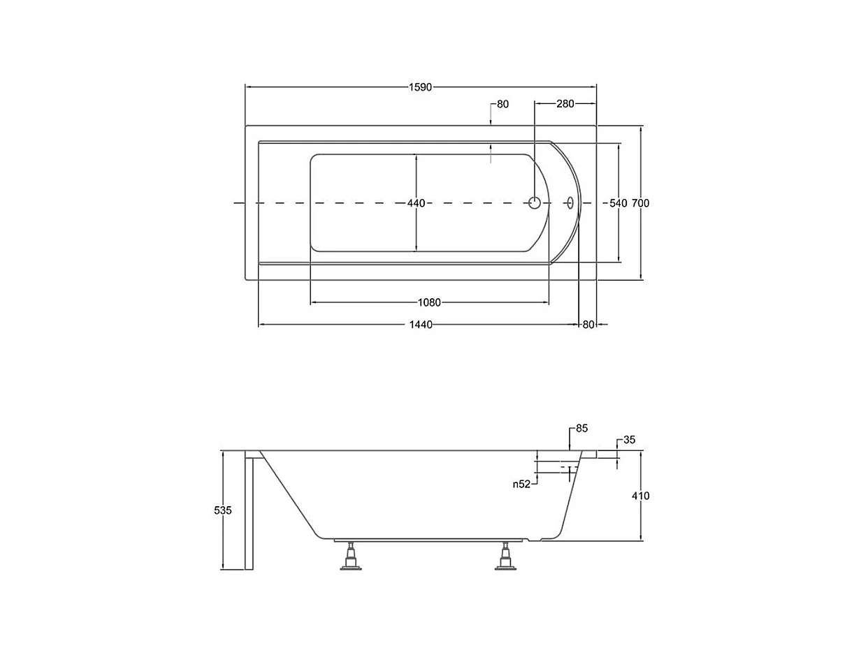 Badewanne Rechteck SHEA 160x70 mit Wannenträger | Ablauf & Füße GRATIS !