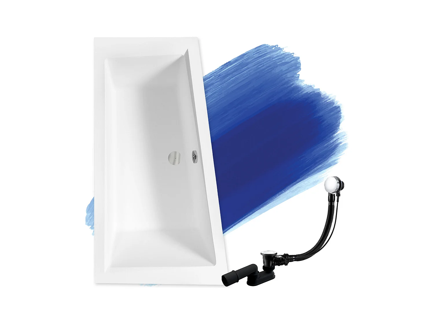 Baignoire asymétrique 150x85 Gauche INTIMA SLIM acrylique blanc, sans Habillage + Pieds + Vidage à chromé