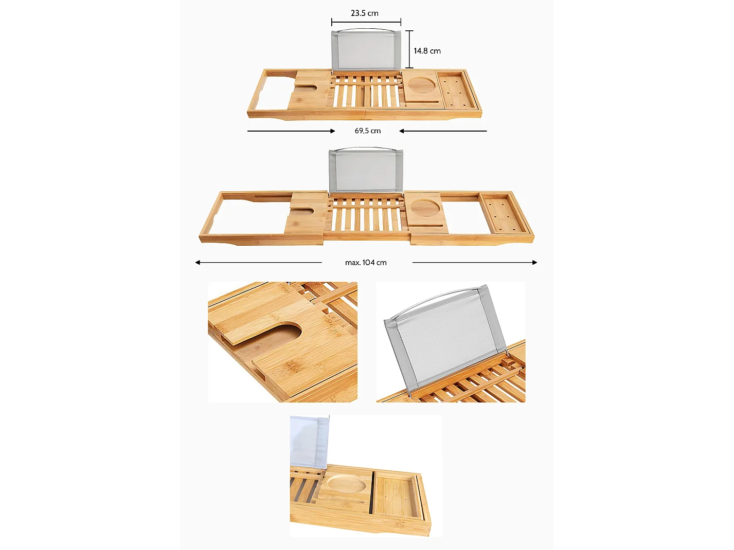 Rechthoekige badkuip BONA 190x80 + bamboe badrek + hoofdsteun KODI | Afvoer &amp; poten GRATIS!