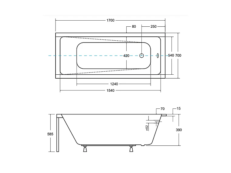Badewanne Rechteck MODERN SLIM 170x70 | Ablauf & Füße GRATIS !