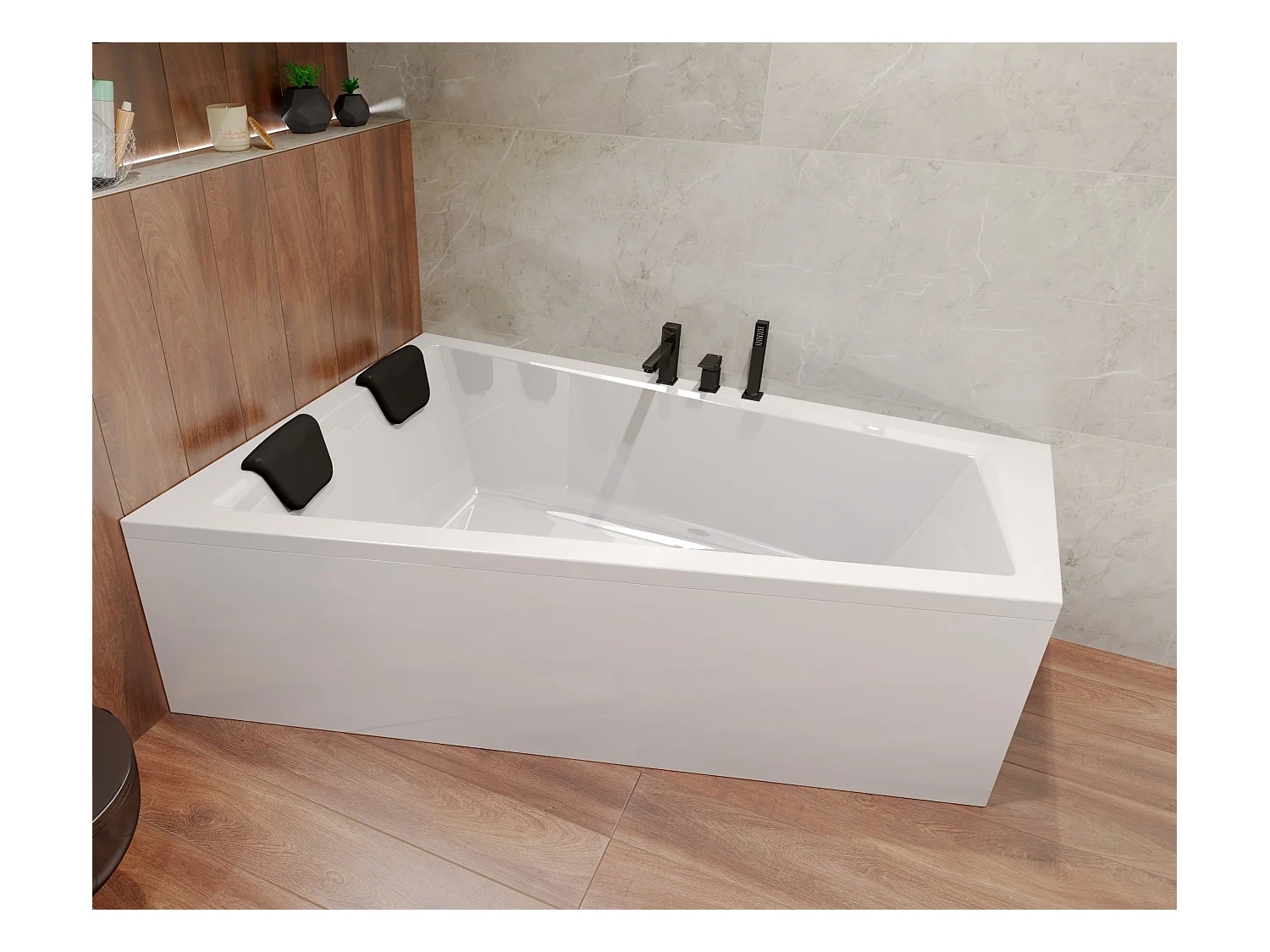 Hoekbad INTIMA 170x125 links + 2 hoofdsteunen KODI | Afvoer &amp; voeten GRATIS!