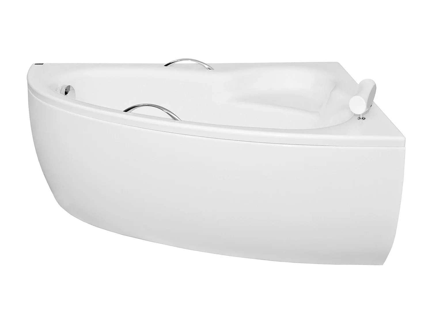 Baignoire asymétrique 150x100 Droite NATALIA PREMIUM acrylique blanc + avec Tablier + Poignées + Repose Tête + Pieds + Vidage à chromé