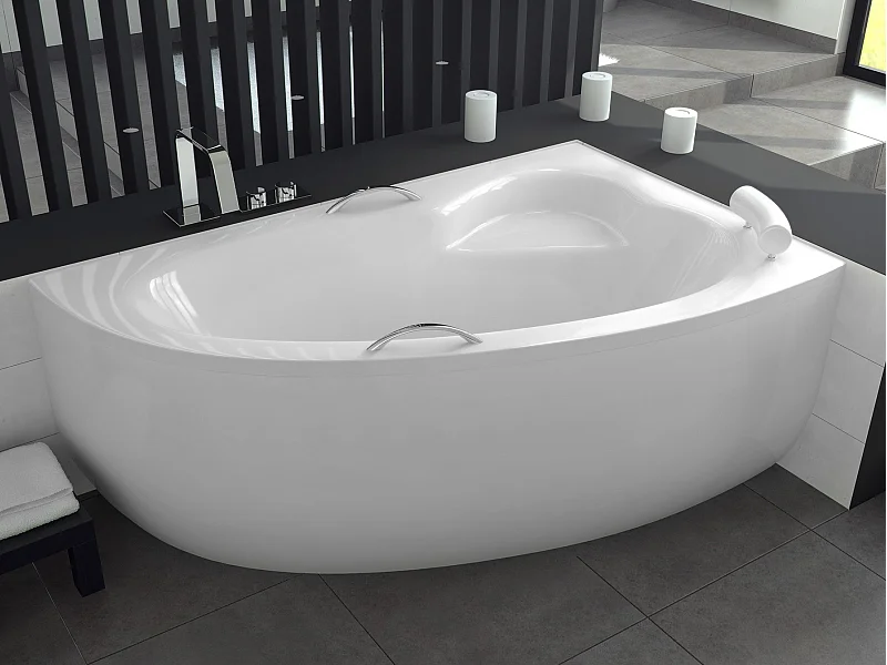 Hoekbad NATALIA PREMIUM 150x100 rechts met acrylschort | Afvoer &amp; voeten GRATIS!