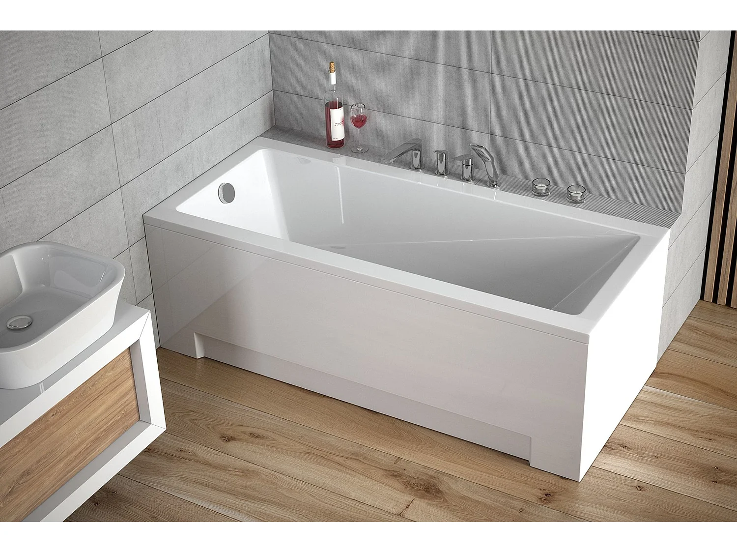 Baignoire rectangulaire 120x70 MODERN acrylique blanc, sans Habillage + Pieds + Vidage à chromé