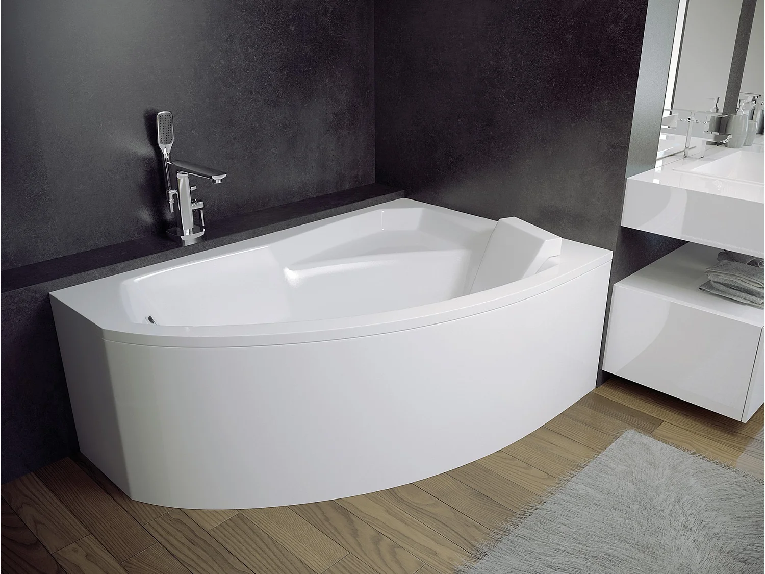 Badewanne Eckwanne RIMA 150x95 Rechts mit AcrylSchürze | Ablauf & Füße GRATIS !