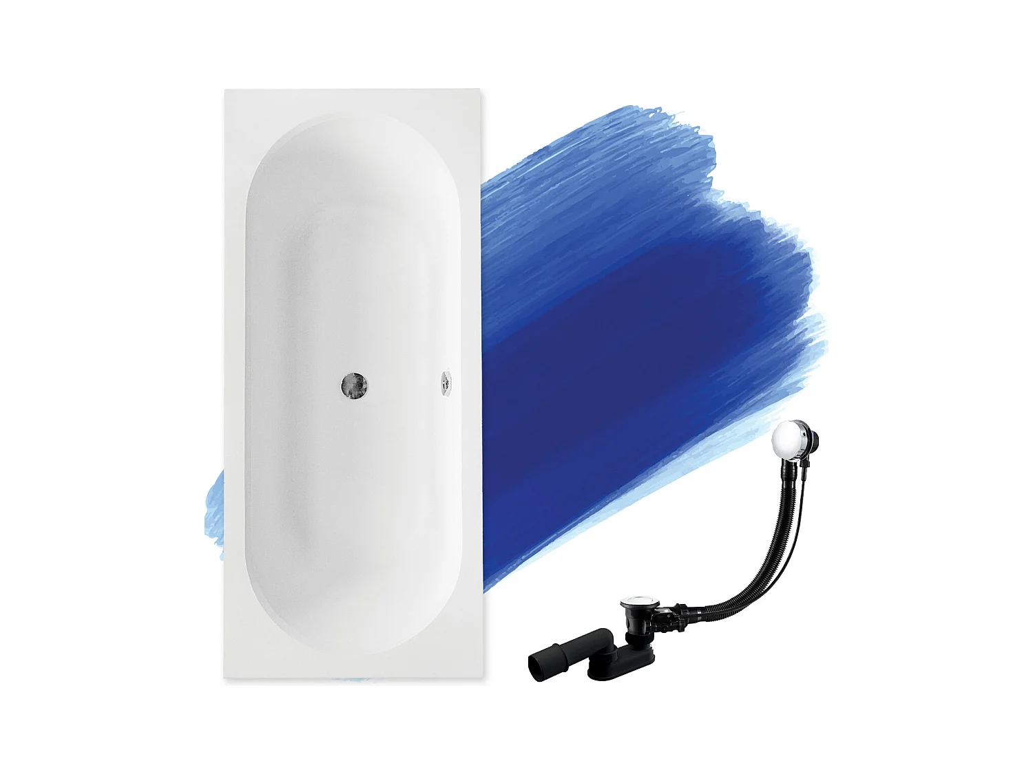 Baignoire rectangulaire 170x75 VITAE SLIM acrylique blanc, sans Habillage + Pieds + Vidage à chromé