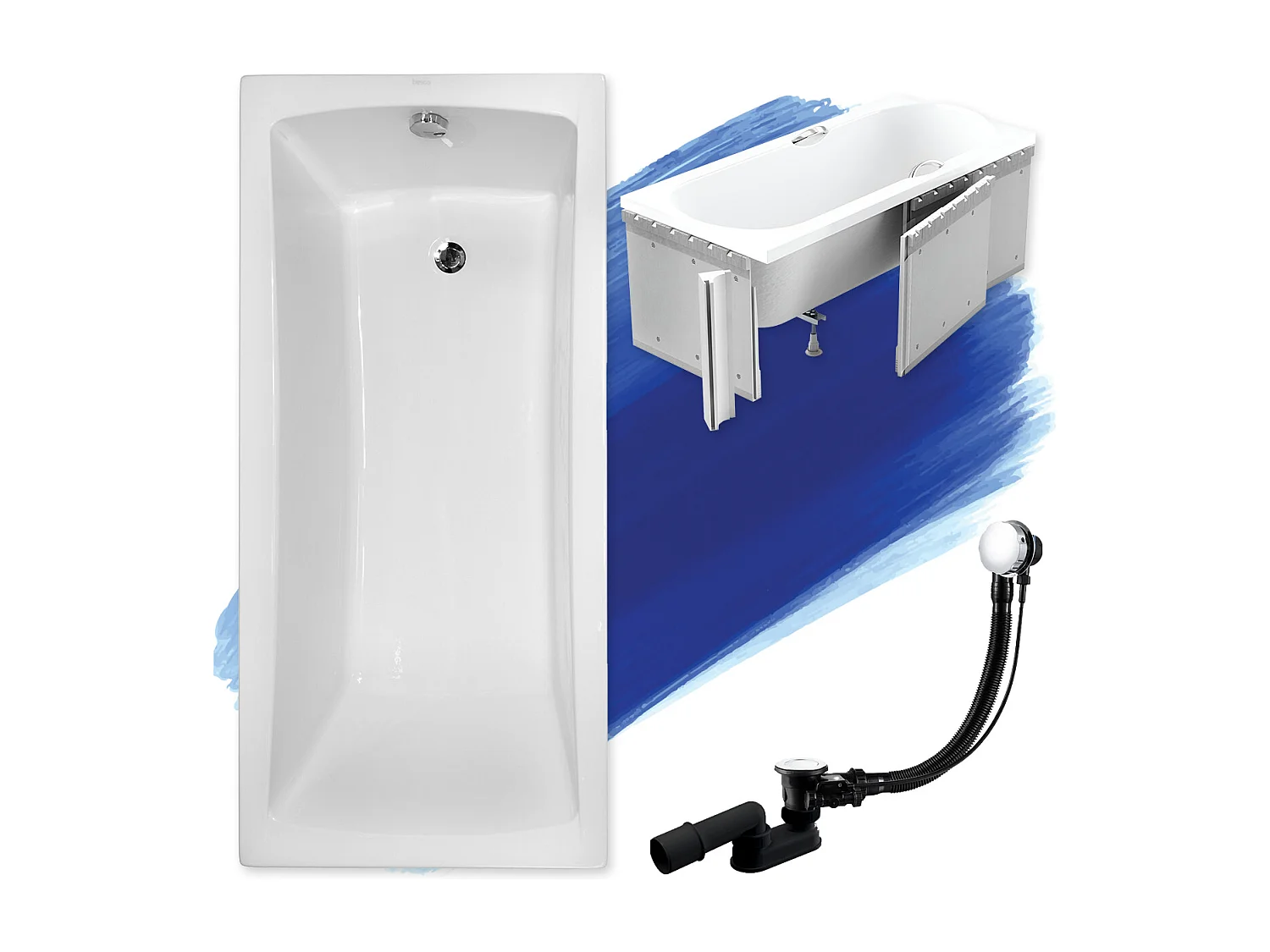 Badewanne Rechteck OPTIMA 140x70 mit Styroporverkleidung | Ablauf & Füße GRATIS !