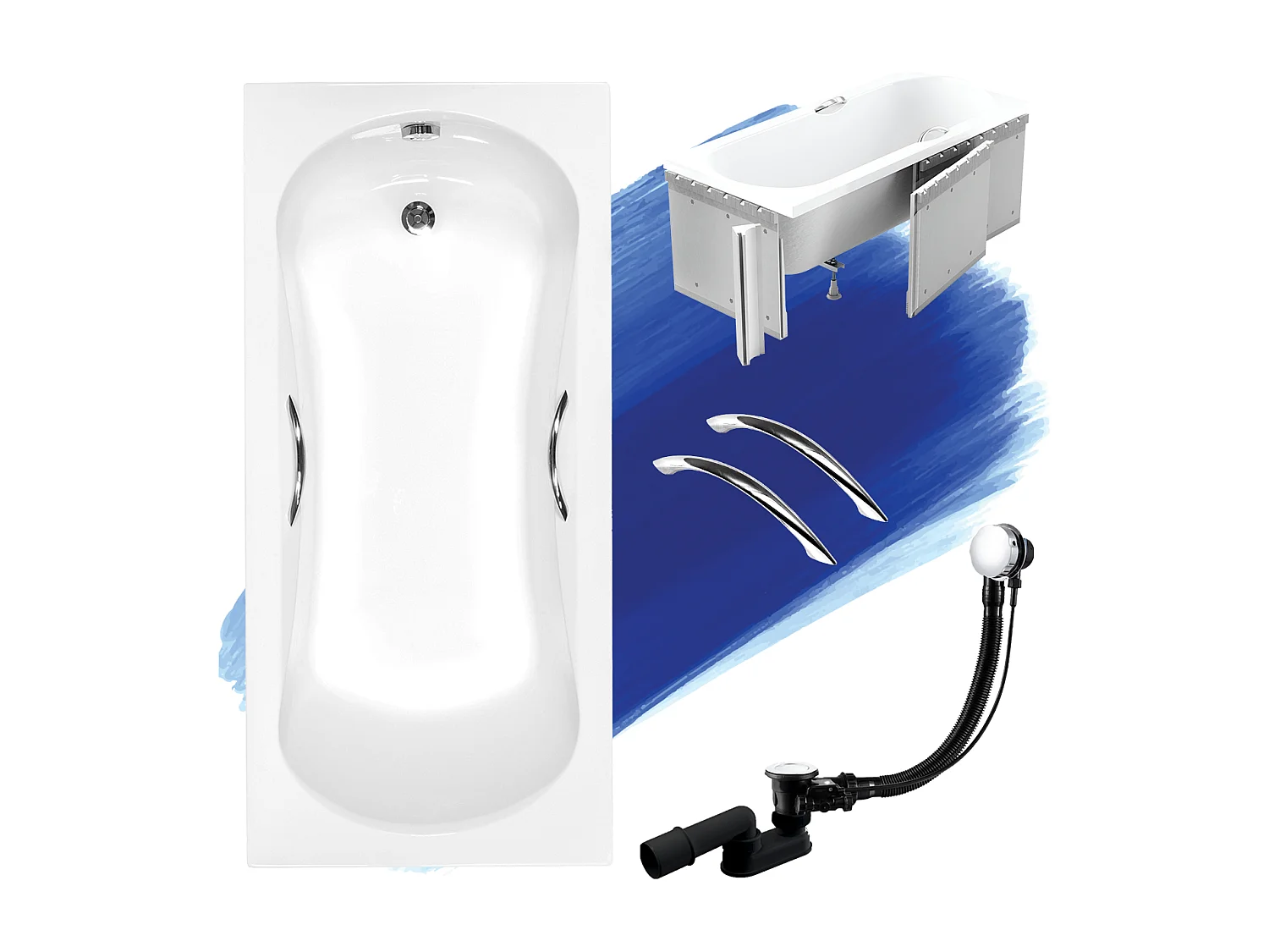 Badewanne Rechteck ARIA PLUS 130x70 mit Styroporverkleidung und Handgriffen | Ablauf & Füße GRATIS !