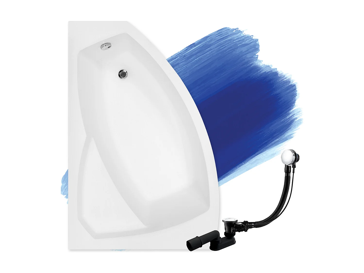 Baignoire asymétrique 130x85 Gauche RIMA acrylique blanc, sans Habillage + Pieds + Vidage à chromé