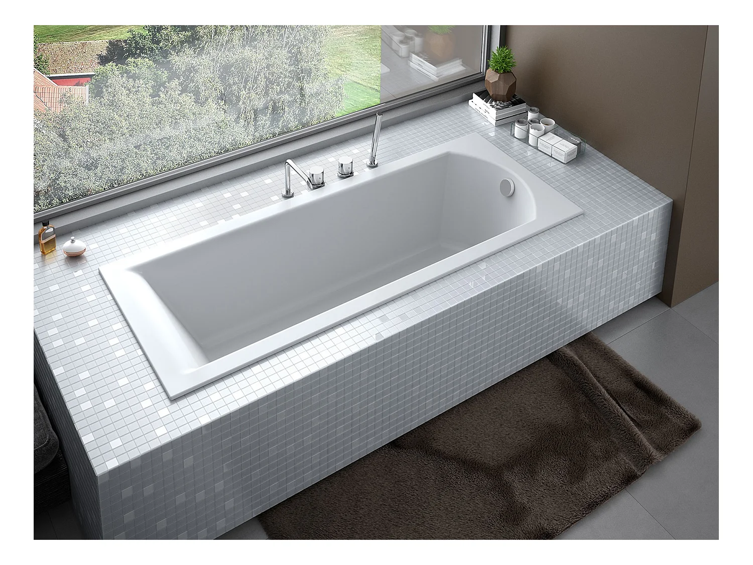 Baignoire rectangulaire 170x70 SHEA SLIM acrylique blanc + Habillage en polystyrène + Pieds + Vidage à chromé