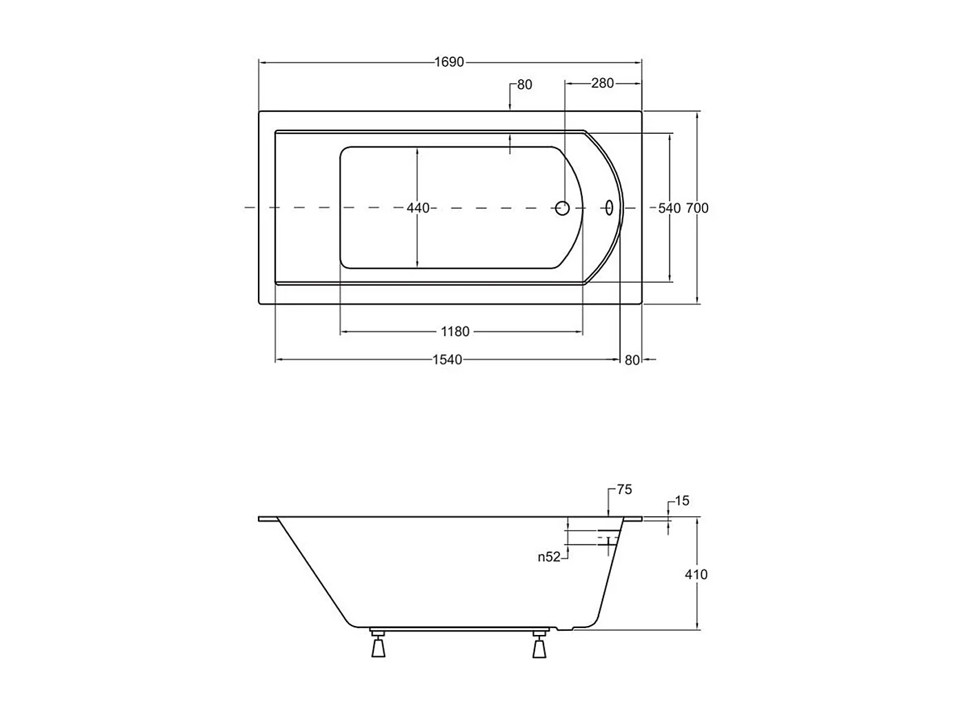 Badewanne Rechteck SHEA SLIM 170x70 mit Styroporverkleidung | Ablauf & Füße GRATIS !
