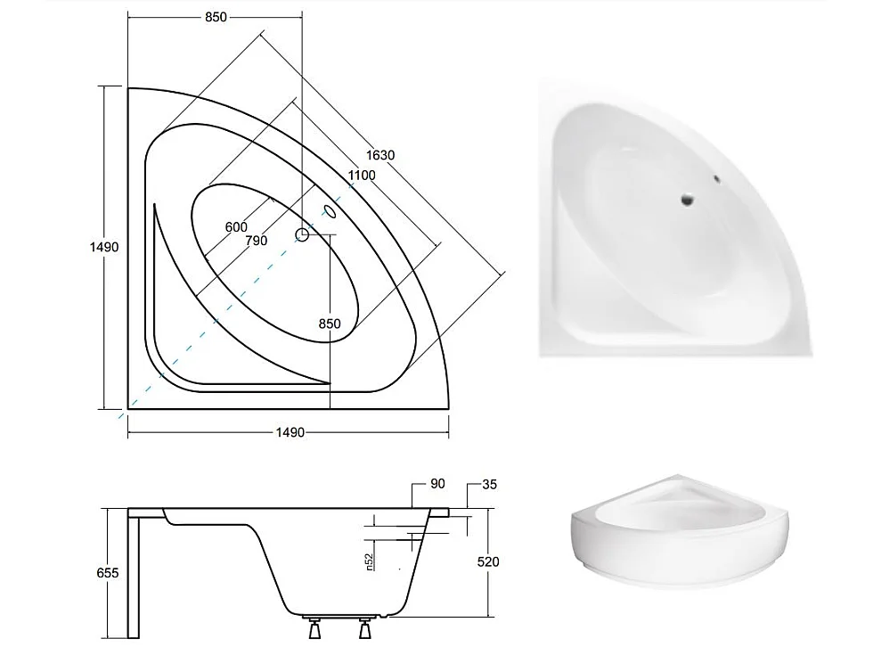 Badewanne Eckwanne LUKSJA 148x148 mit Styroporverkleidung | Ablauf & Füße GRATIS !