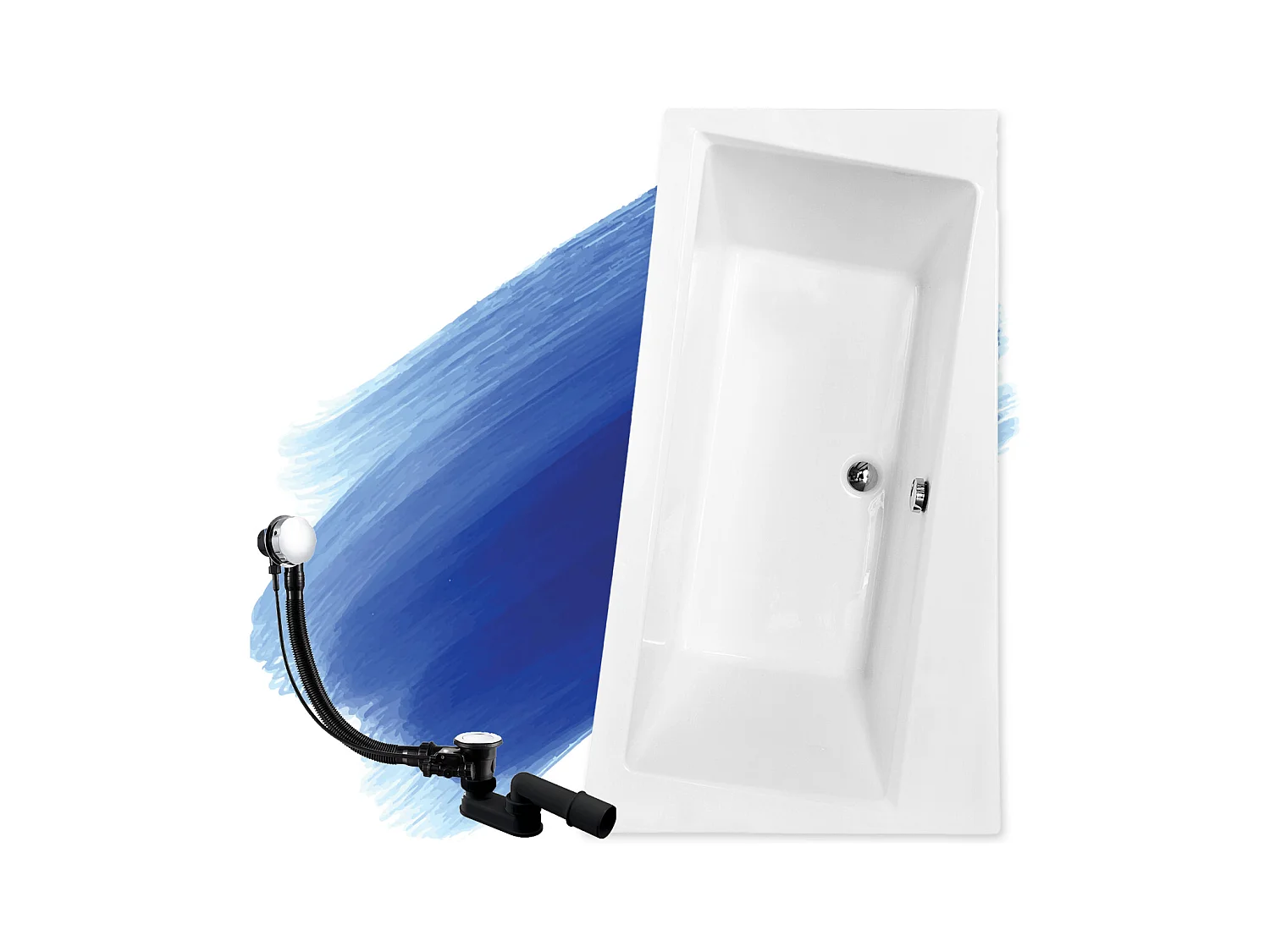 Baignoire asymétrique 150x90 Droite INFINITY acrylique blanc, sans Habillage + Pieds + Vidage à chromé