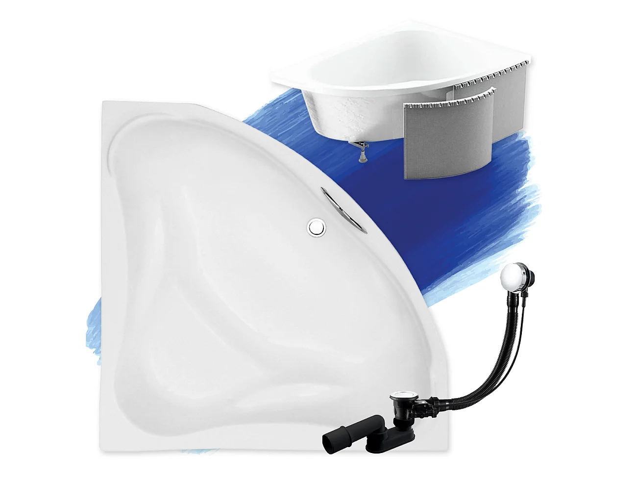 Badewanne Eckwanne EWA 134x134 mit Styroporverkleidung | Ablauf & Füße GRATIS !