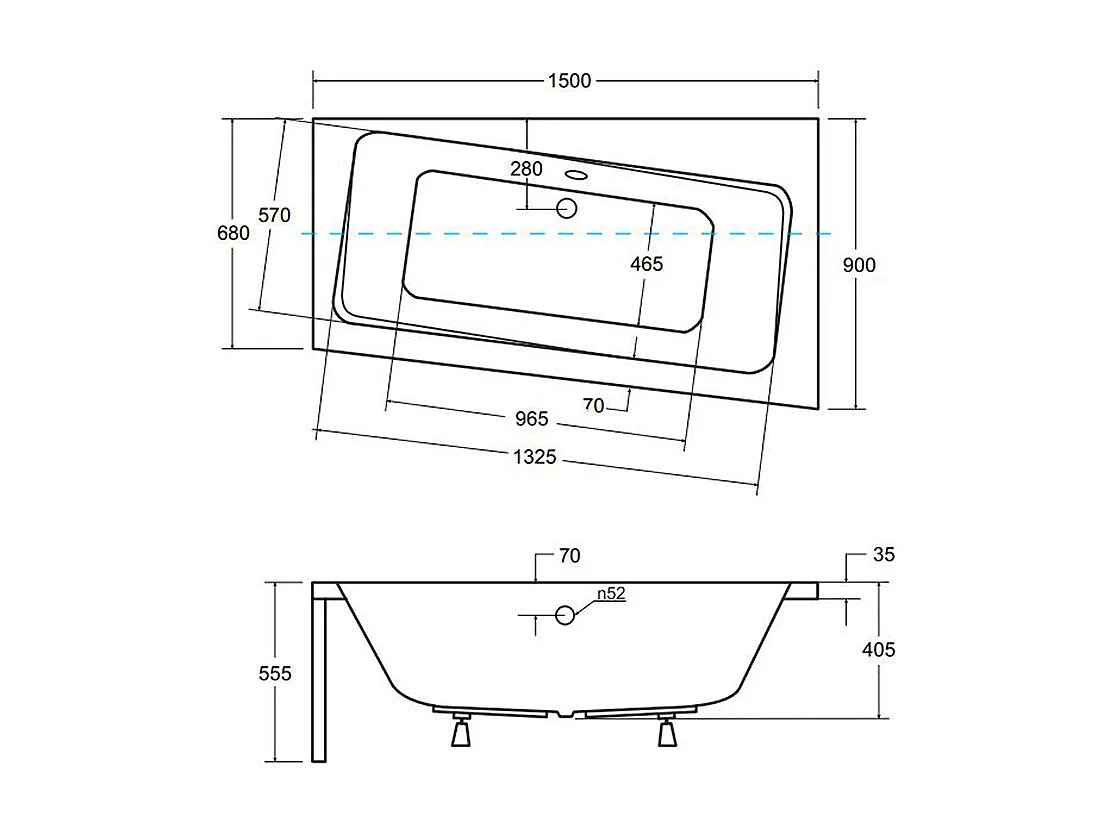 Badewanne Eckwanne INFINITY 150x90 Rechts mit AcrylSchürze | Ablauf & Füße GRATIS !