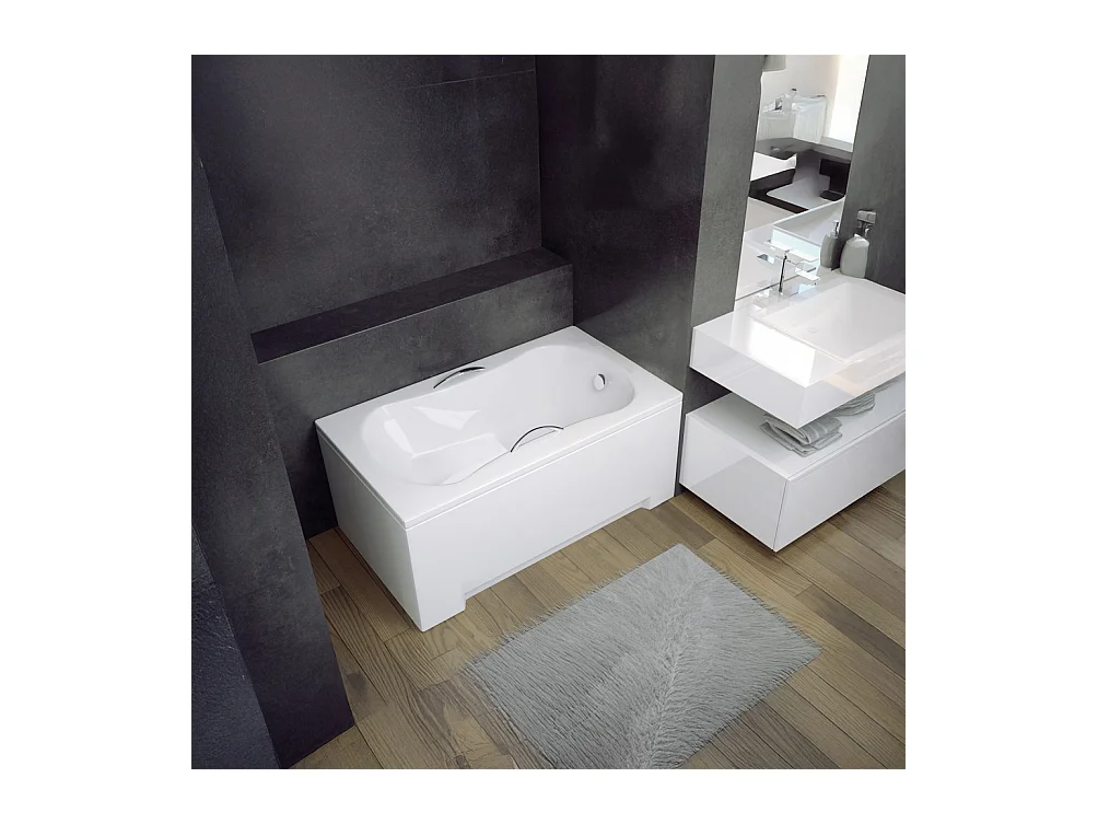 Baignoire rectangulaire 120x70 ARIA REHAB acrylique blanc, sans Habillage + Poignées + Pieds + Vidage à chromé
