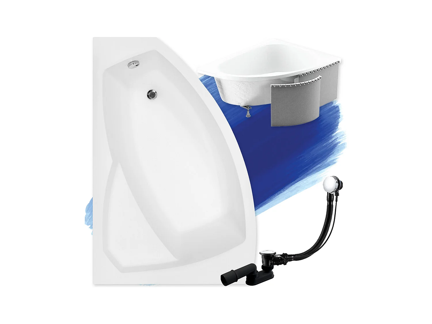 Badewanne Eckwanne RIMA 130x85 Links mit Styroporverkleidung | Ablauf & Füße GRATIS !