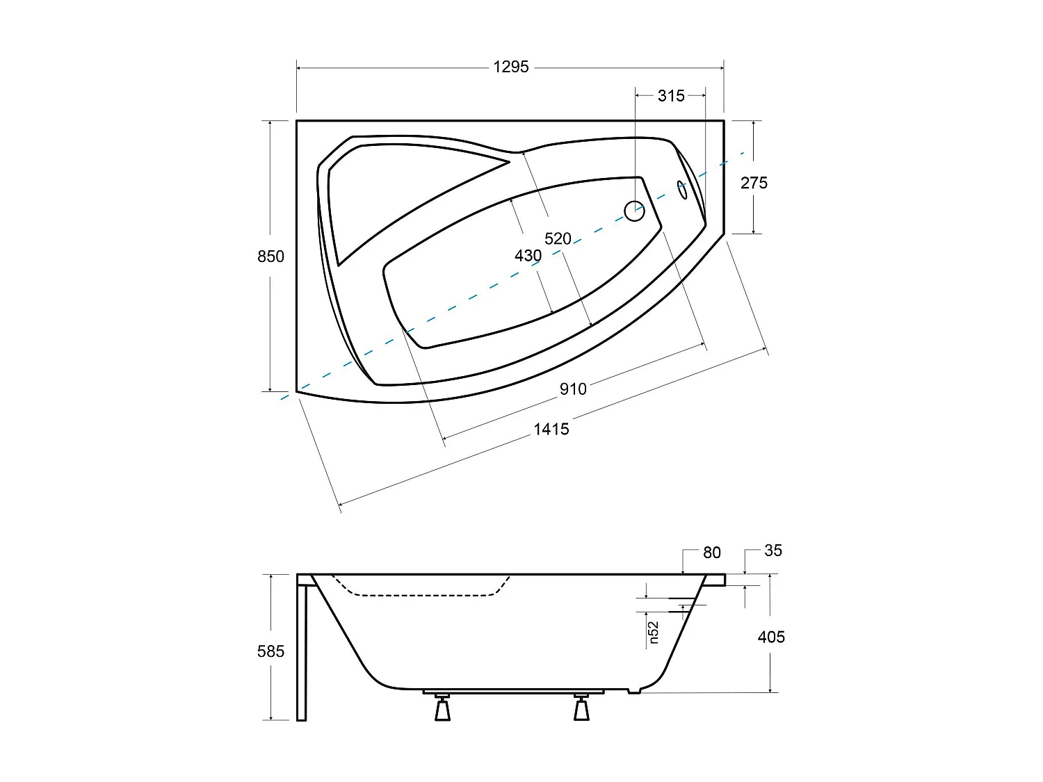 Badewanne Eckwanne RIMA 130x85 Links mit Styroporverkleidung | Ablauf & Füße GRATIS !