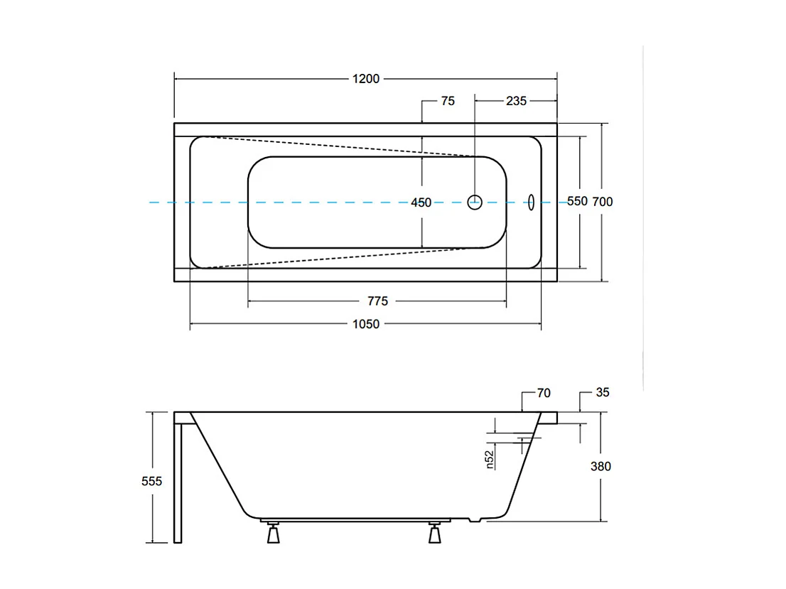 Badewanne Rechteck MODERN 120x70 mit Styroporverkleidung | Ablauf & Füße GRATIS !
