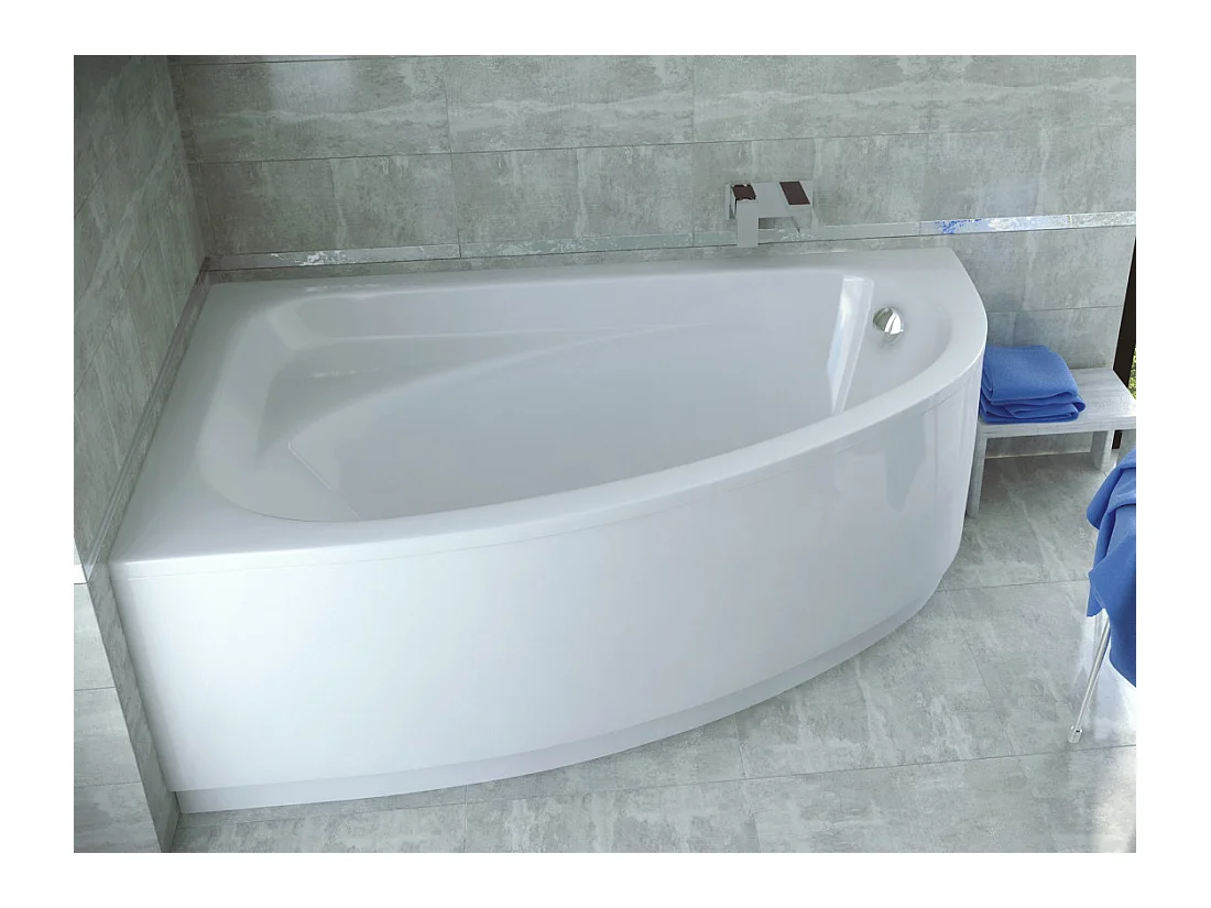 Baignoire asymétrique 150x100 Gauche CORNEA acrylique blanc + Habillage en polystyrène + Pieds + Vidage à chromé