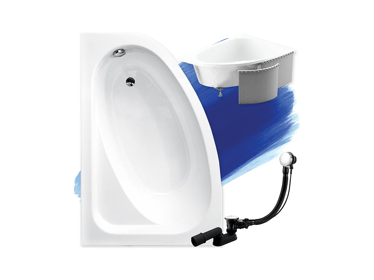 Badewanne Eckwanne CORNEA 150x100 Links mit Styroporverkleidung | Ablauf & Füße GRATIS !