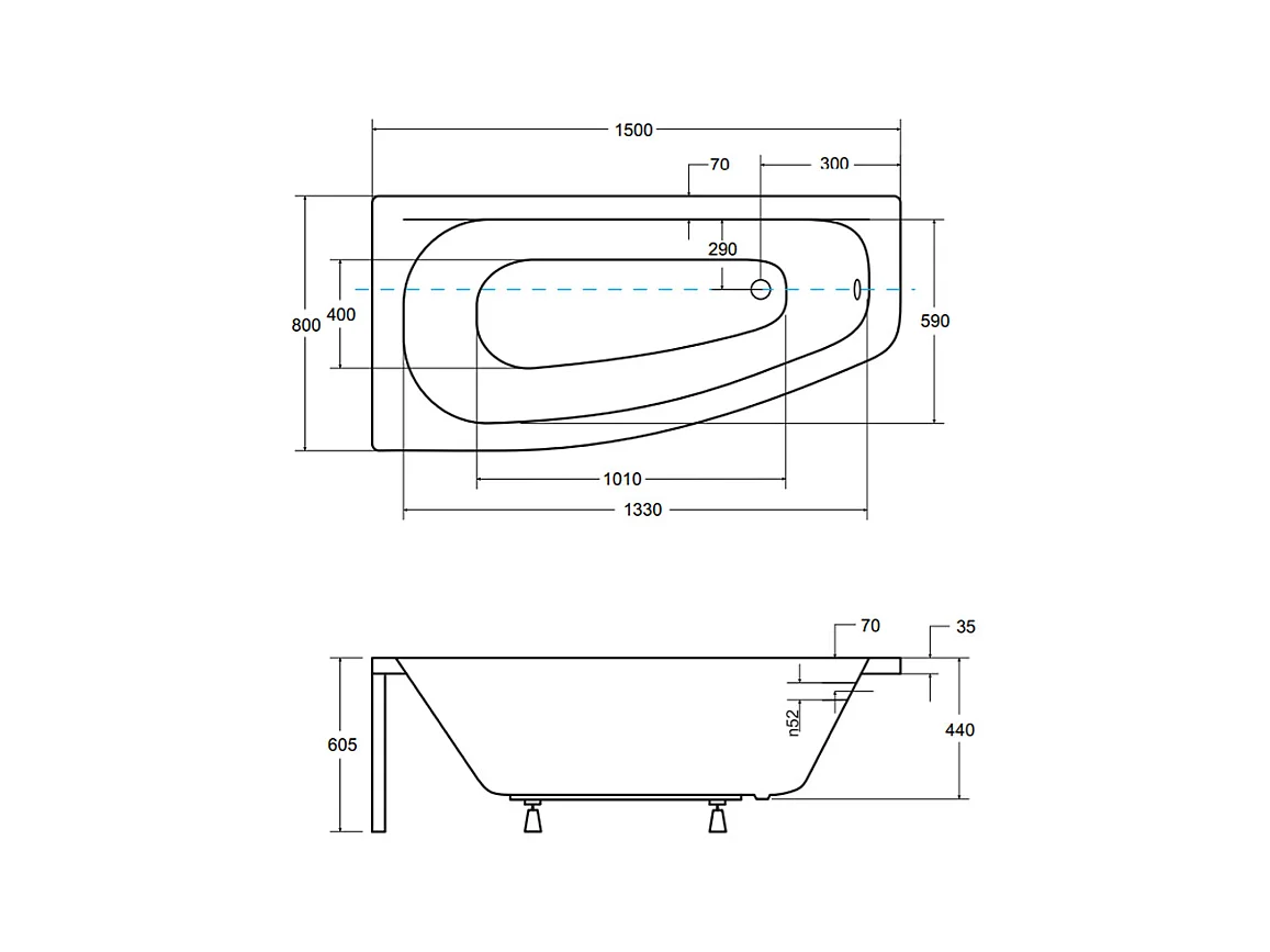 Badewanne Eckwanne LUNA 150x80 Links mit AcrylSchürze | Ablauf & Füße GRATIS !