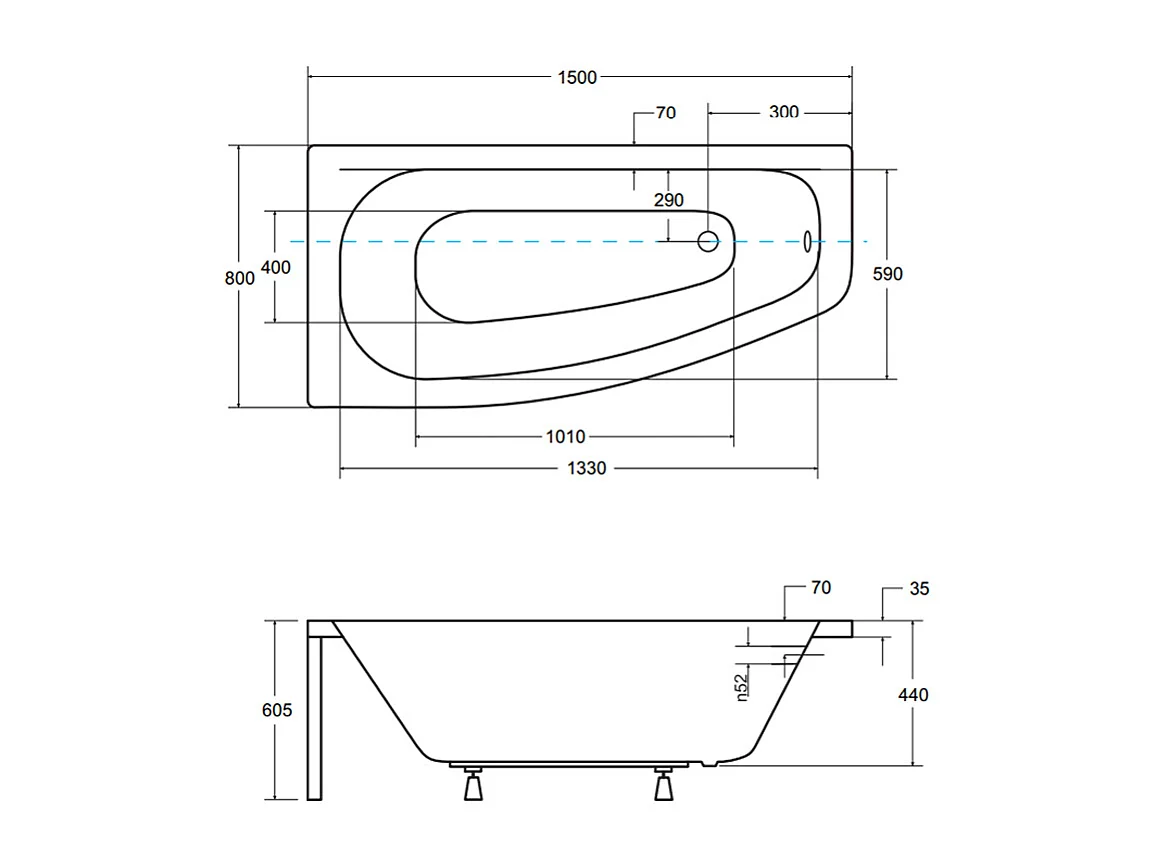 Badewanne Eckwanne LUNA 150x80 Links mit AcrylSchürze | Ablauf & Füße GRATIS !