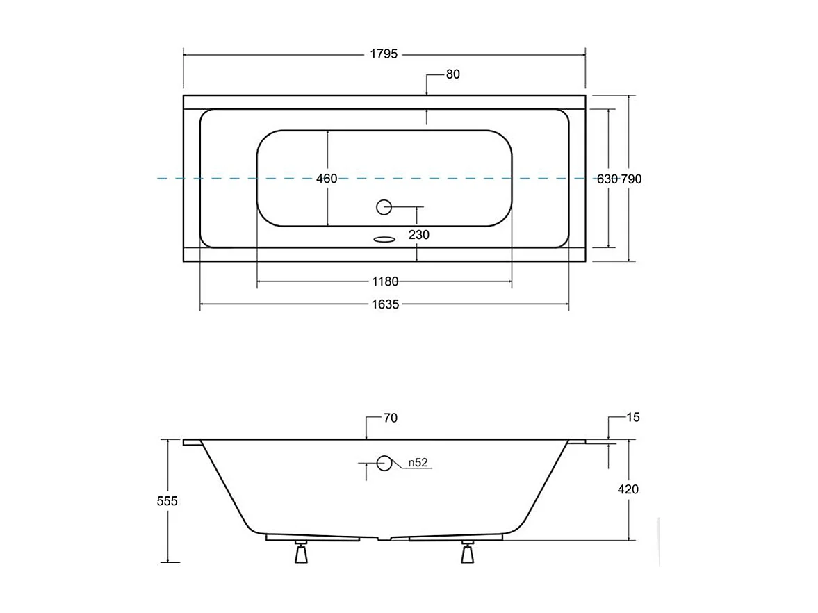 Baignoire rectangulaire 180x80 QUADRO SLIM acrylique blanc + Habillage en polystyrène (4 cm) + Pieds + Vidage à chromé