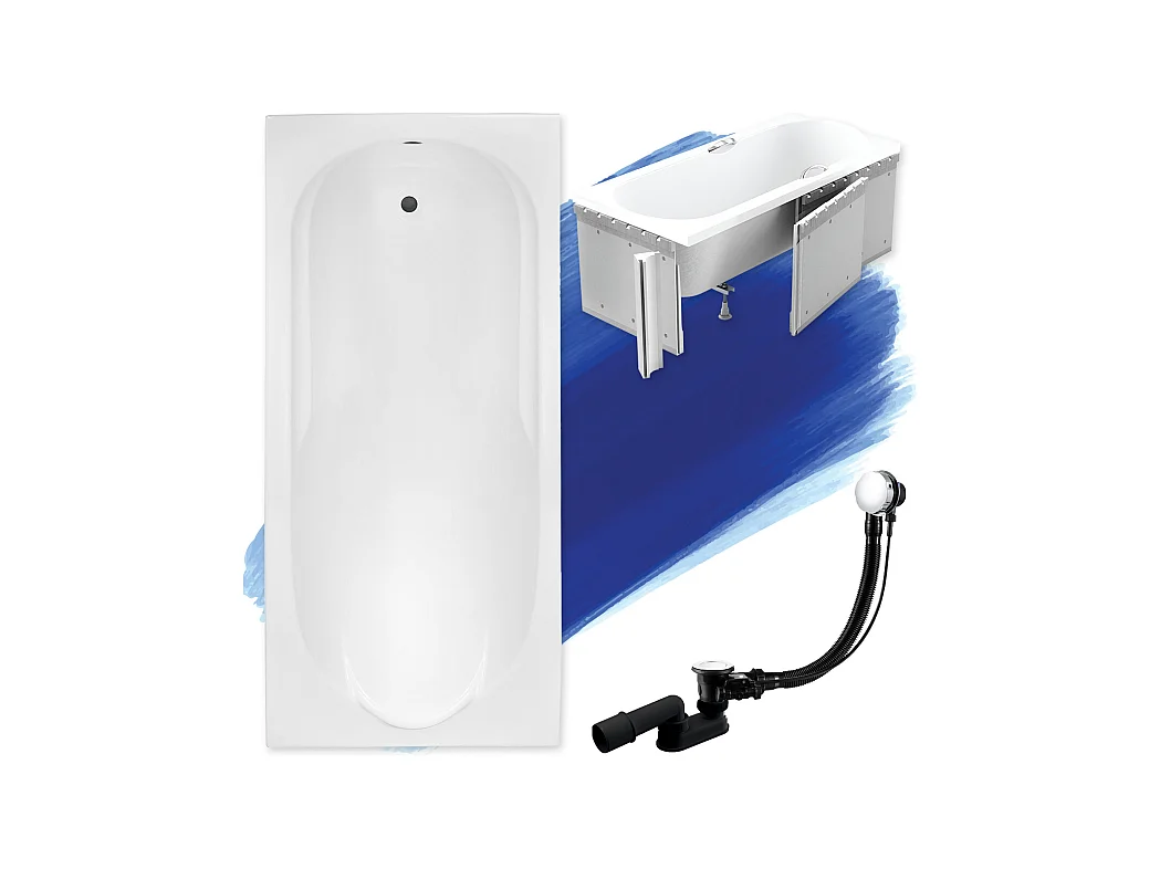 Baignoire rectangulaire 140x70 BONA acrylique blanc + Habillage en polystyrène + Pieds + Vidage à chromé