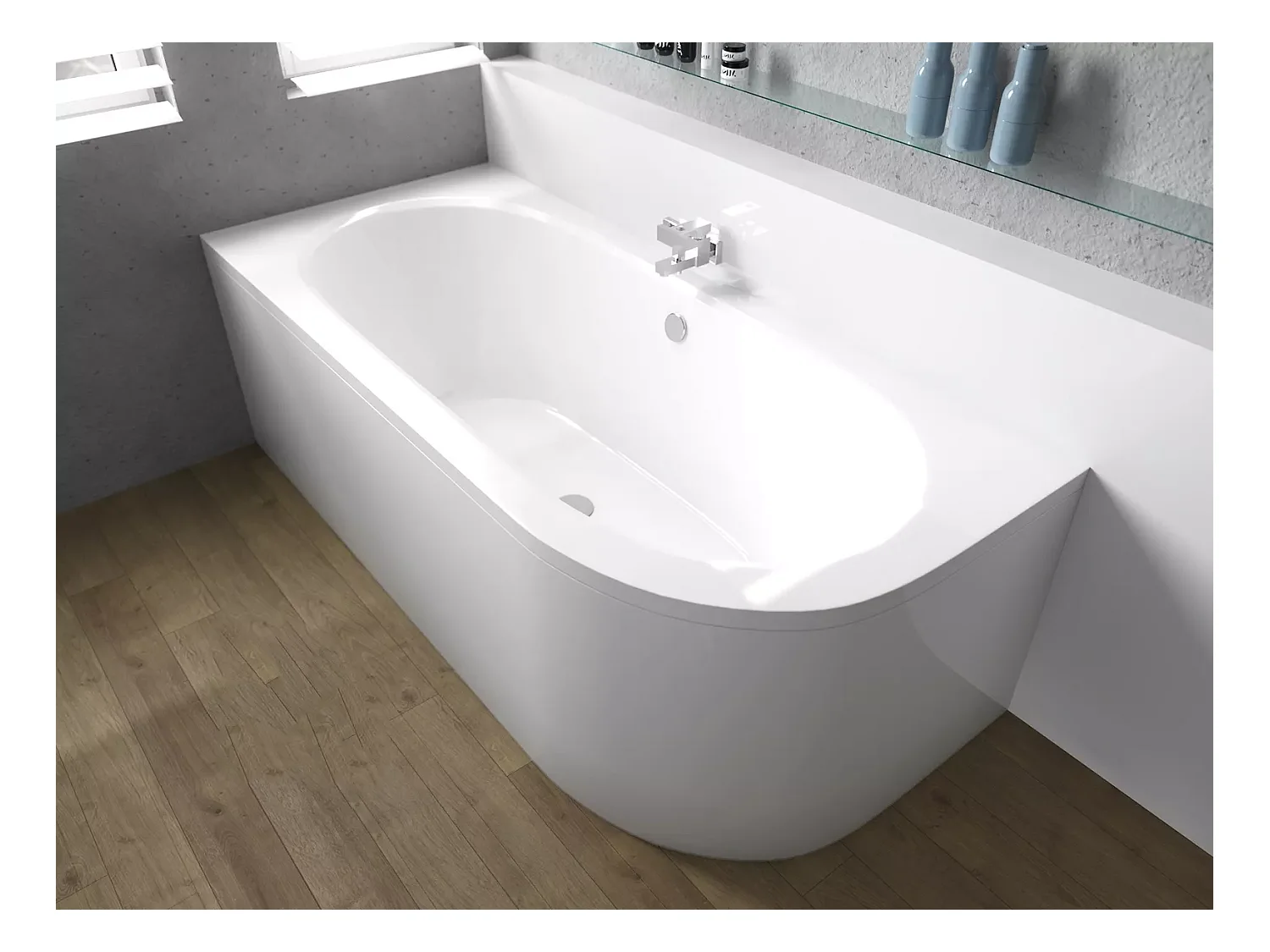 Hoekbad AVITA 160x75 links met acrylschort | Afvoer & voeten GRATIS!