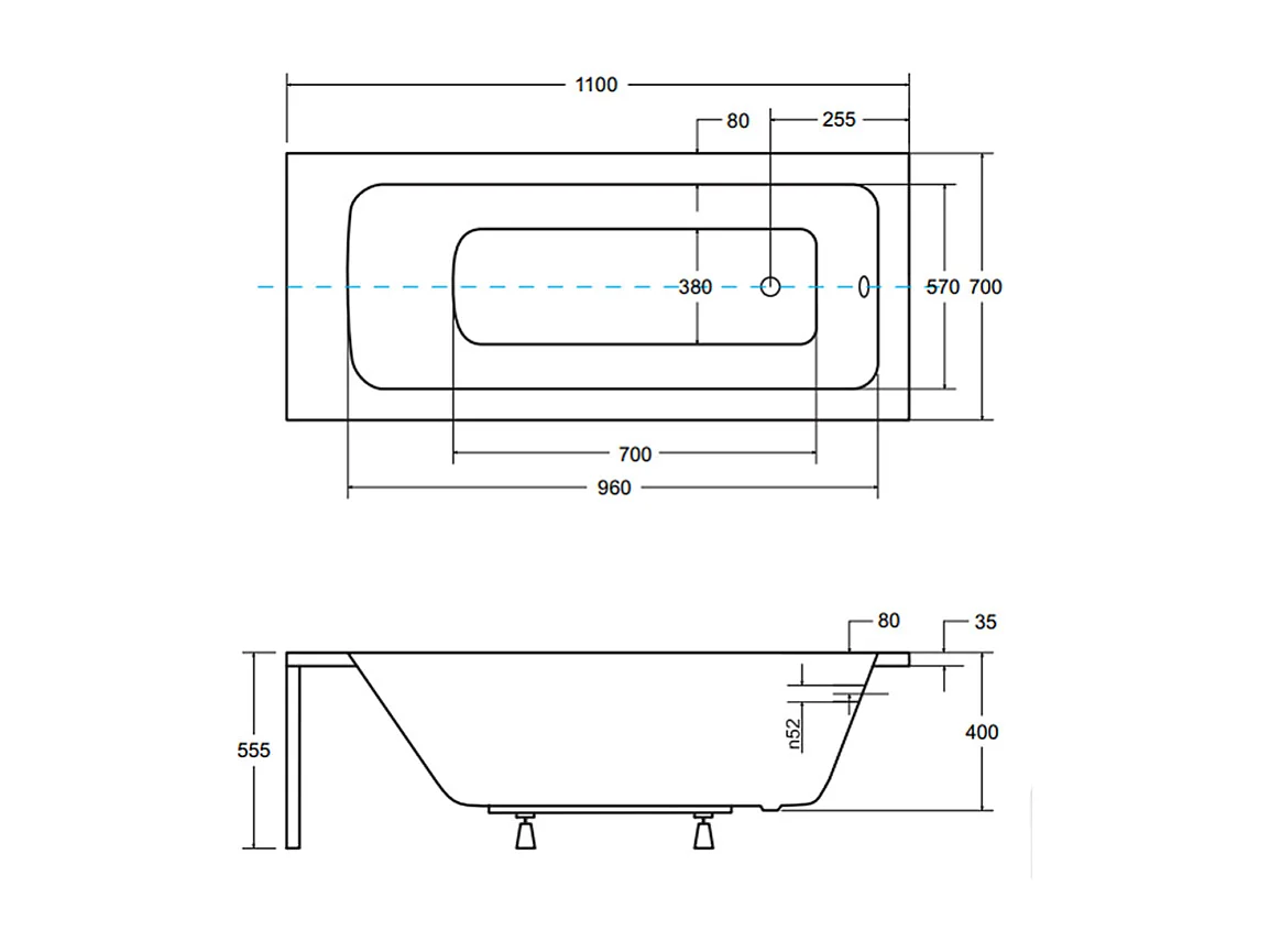Badewanne Rechteck TALIA 110x70 | Ablauf & Füße GRATIS !