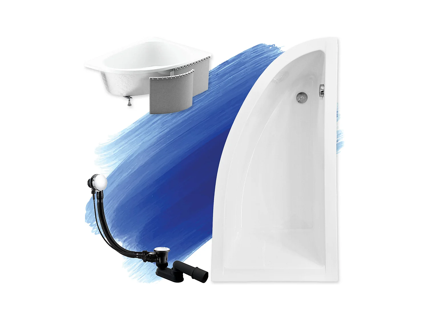 Badewanne Eckwanne PRAKTIKA 150x70 Rechts mit Styroporverkleidung | Ablauf & Füße GRATIS !