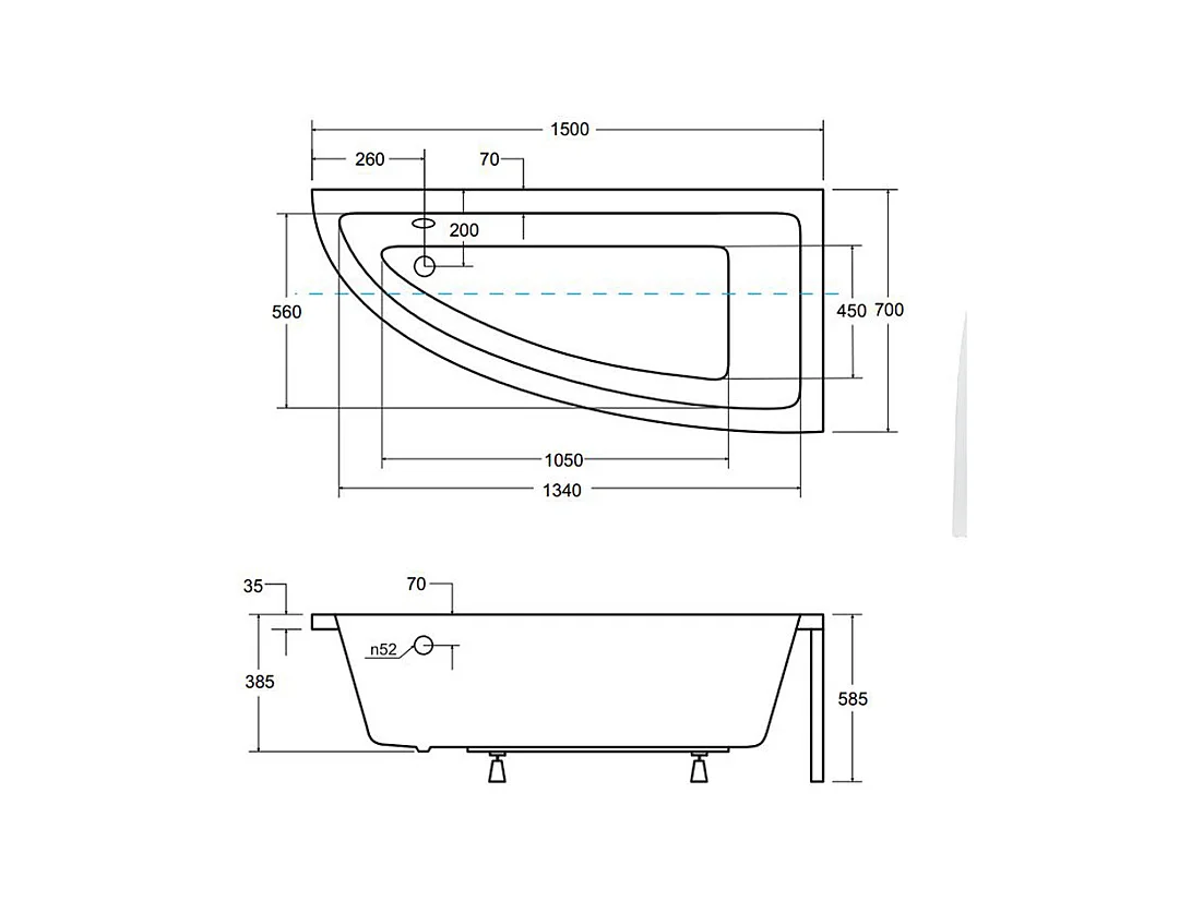 Badewanne Eckwanne PRAKTIKA 150x70 Rechts mit Styroporverkleidung | Ablauf & Füße GRATIS !