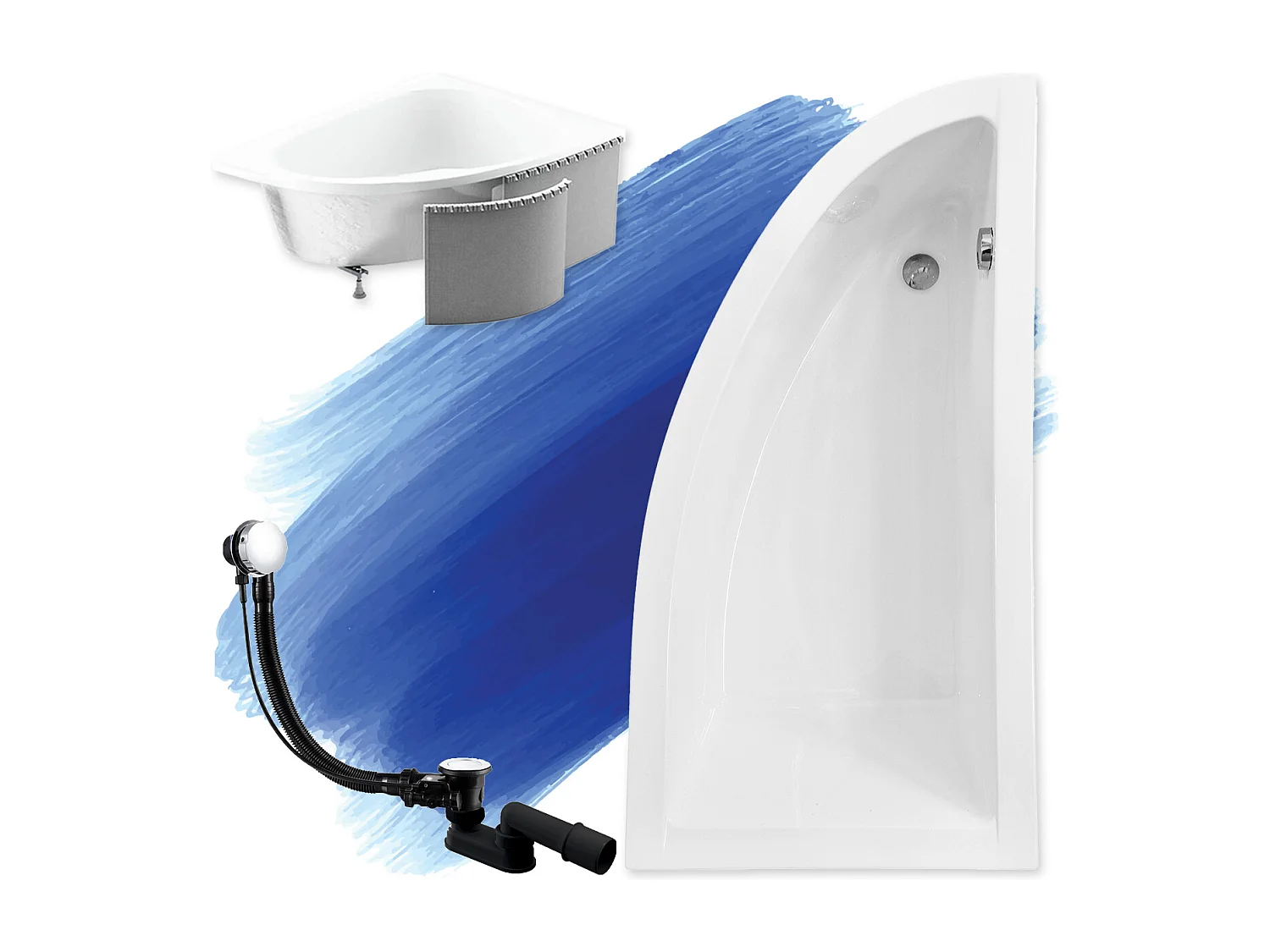 Badewanne Eckwanne PRAKTIKA 150x70 Rechts mit Styroporverkleidung | Ablauf & Füße GRATIS !