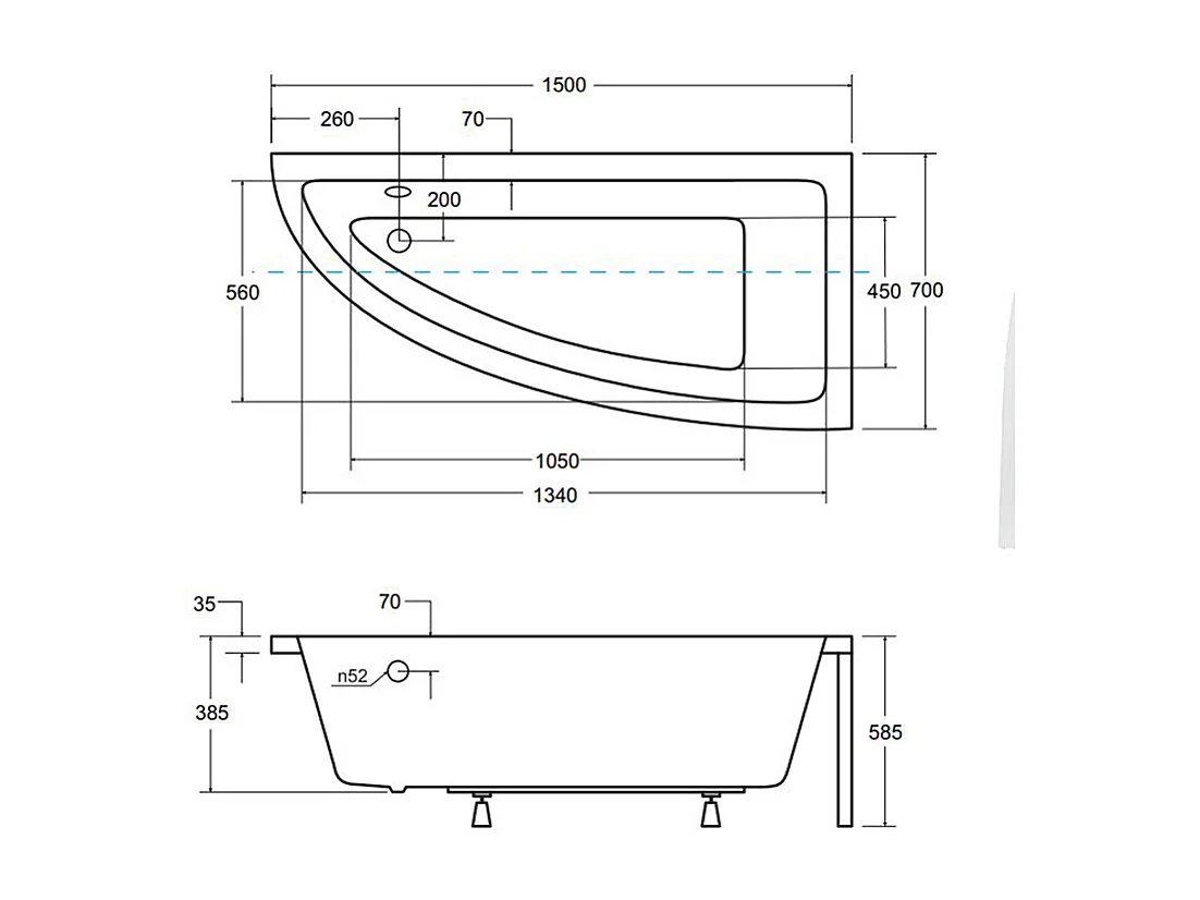 Badewanne Eckwanne PRAKTIKA 150x70 Rechts mit Styroporverkleidung | Ablauf & Füße GRATIS !