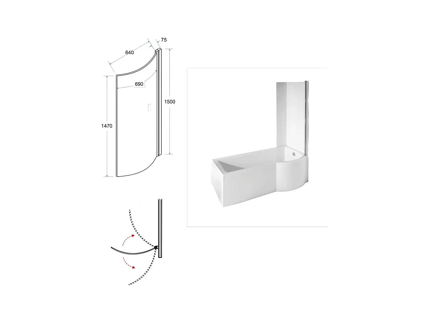 Baignoire rectangulaire 170x70 Gauche INSPIRO acrylique blanc + avec Tablier + Pieds + Vidage à chromé